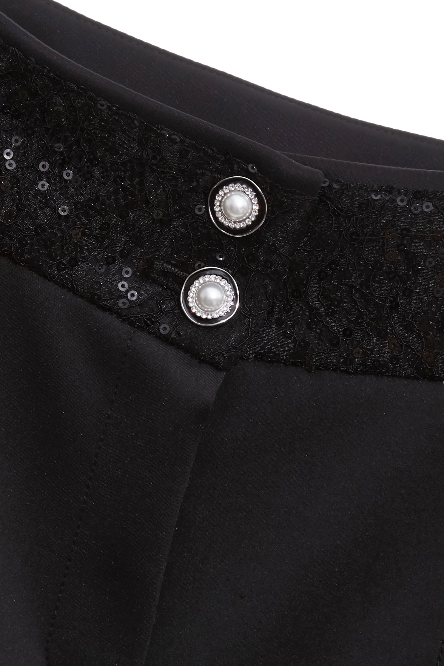 Sequin Waistband Cuffed PantsSequin Waistband Cuffed Pants,Season (SS) Look,pearl,pants,Black pants