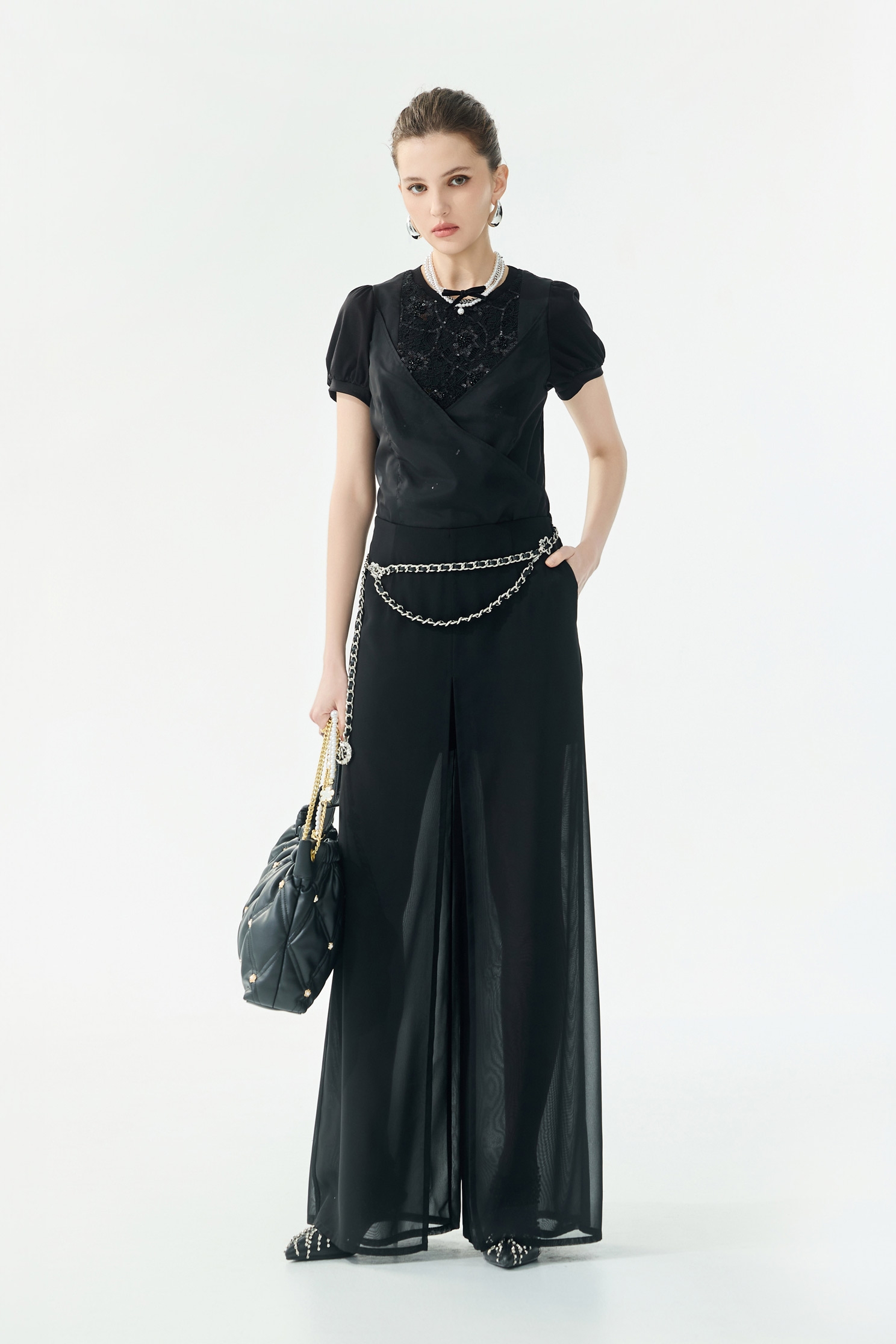 Double Layer Chiffon Wide Leg PantsDouble Layer Chiffon Wide Leg Pants,Culottes,Season (SS) Look,pants,Chiffon,Black pants