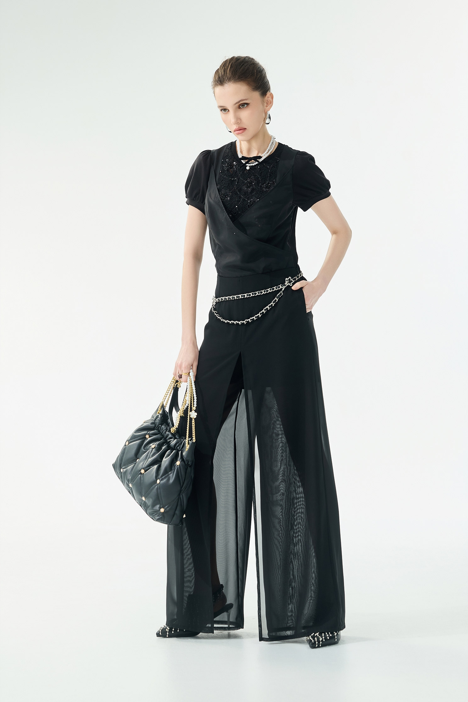 Double Layer Chiffon Wide Leg PantsDouble Layer Chiffon Wide Leg Pants,Culottes,Season (SS) Look,pants,Chiffon,Black pants