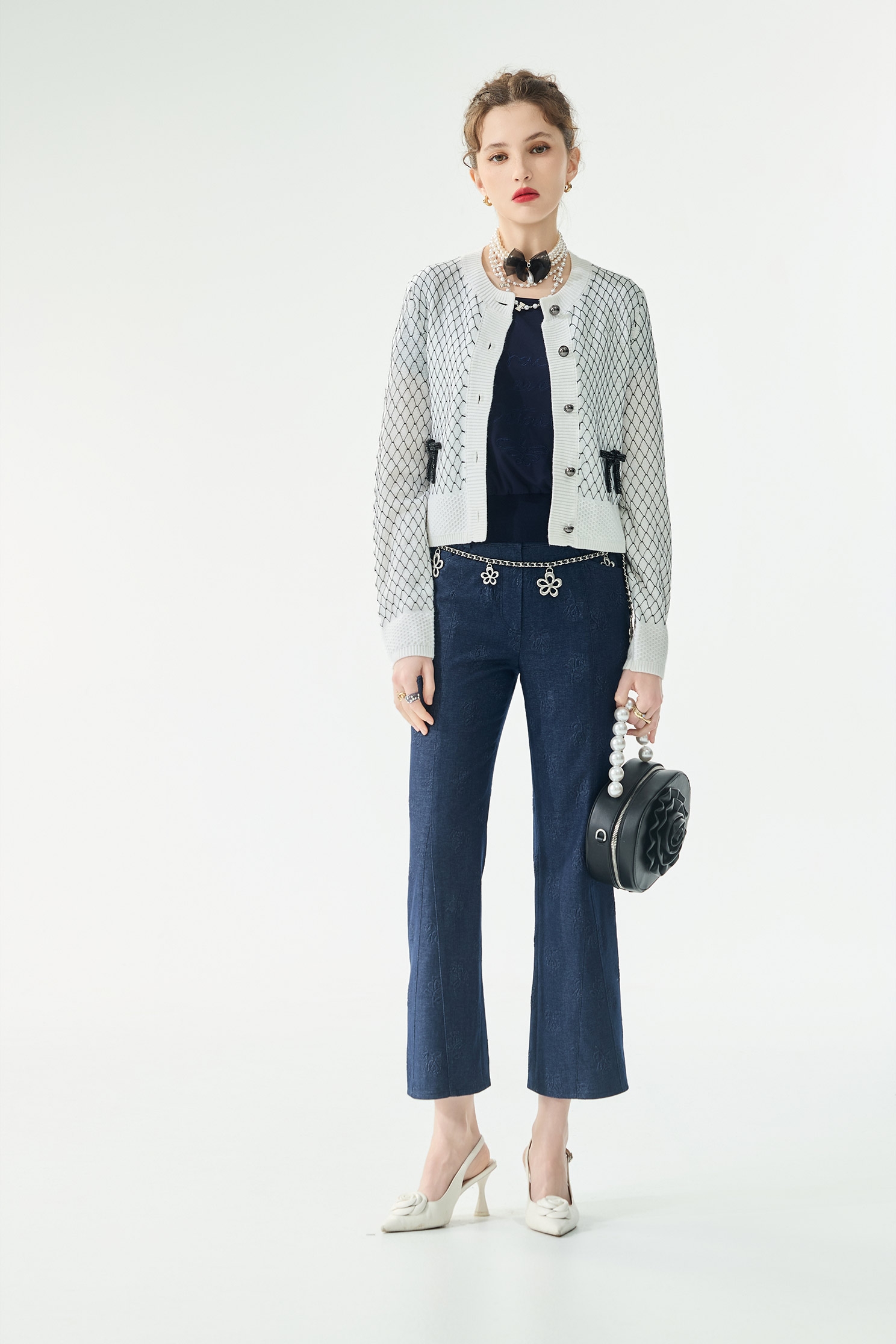 Embossed Floral Print Boot Leg PantsEmbossed Floral Print Boot Leg Pants,Bell-bottoms,Season (SS) Look,pants