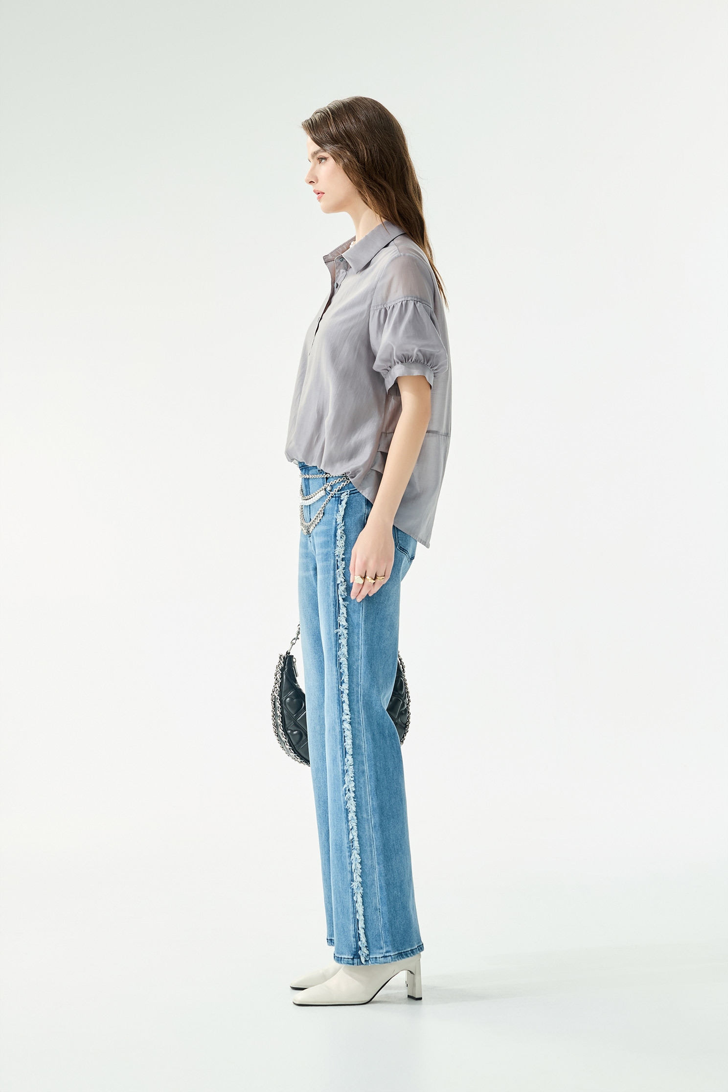 Fray Trim Detail Boot Leg JeansFray Trim Detail Boot Leg Jeans,Season (SS) Look,Denim,Jeans,pants