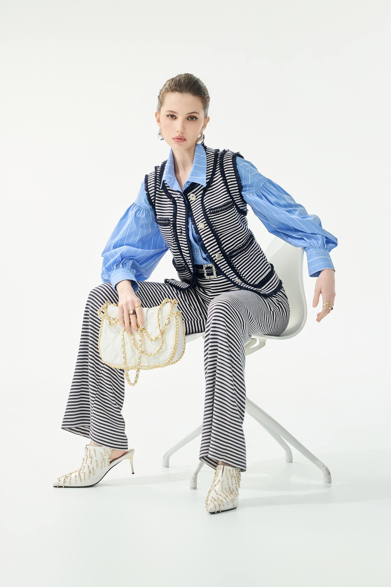 Diamonte Buckle Stripe Wide Leg PantsDiamonte Buckle Stripe Wide Leg Pants,Embroidered,Season (SS) Look,Stripe,pants