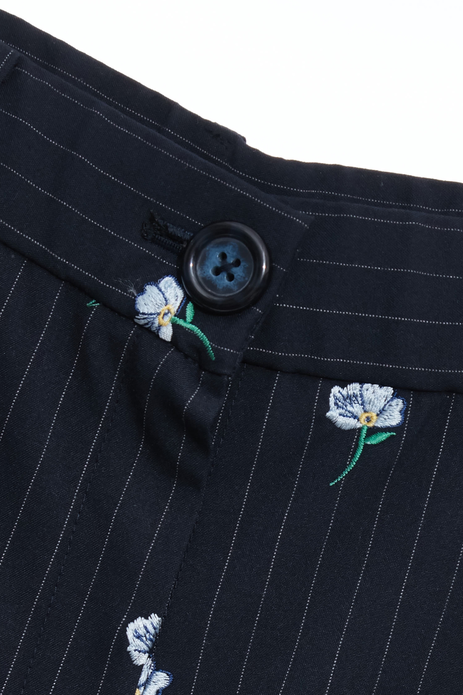 Floral Embroidery Pinstripe PantsFloral Embroidery Pinstripe Pants,Embroidered,Season (SS) Look,Stripe,pants,Tailored pants