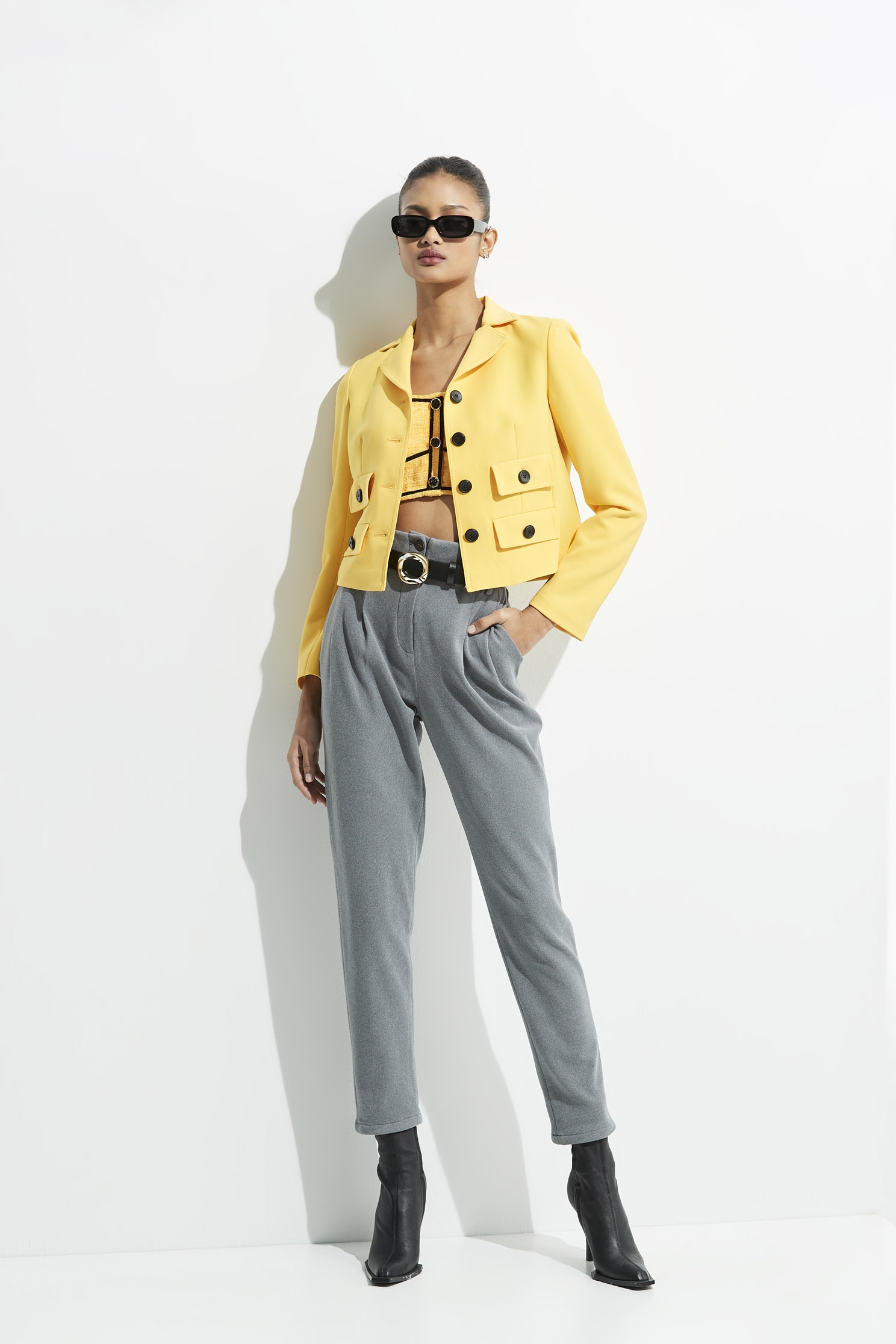 Grey Boyfriend Pants With Fold Over CuffsWoolen tapered trousers,Season (AW) Look