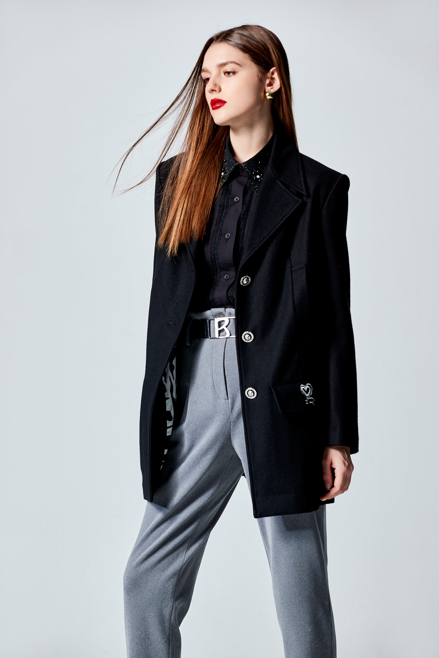 Grey Boyfriend Pants With Fold Over CuffsWoolen tapered trousers,Season (AW) Look