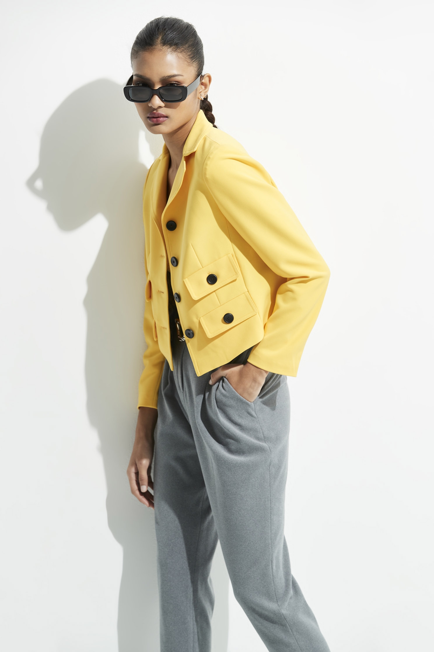 Grey Boyfriend Pants With Fold Over CuffsWoolen tapered trousers,Season (AW) Look