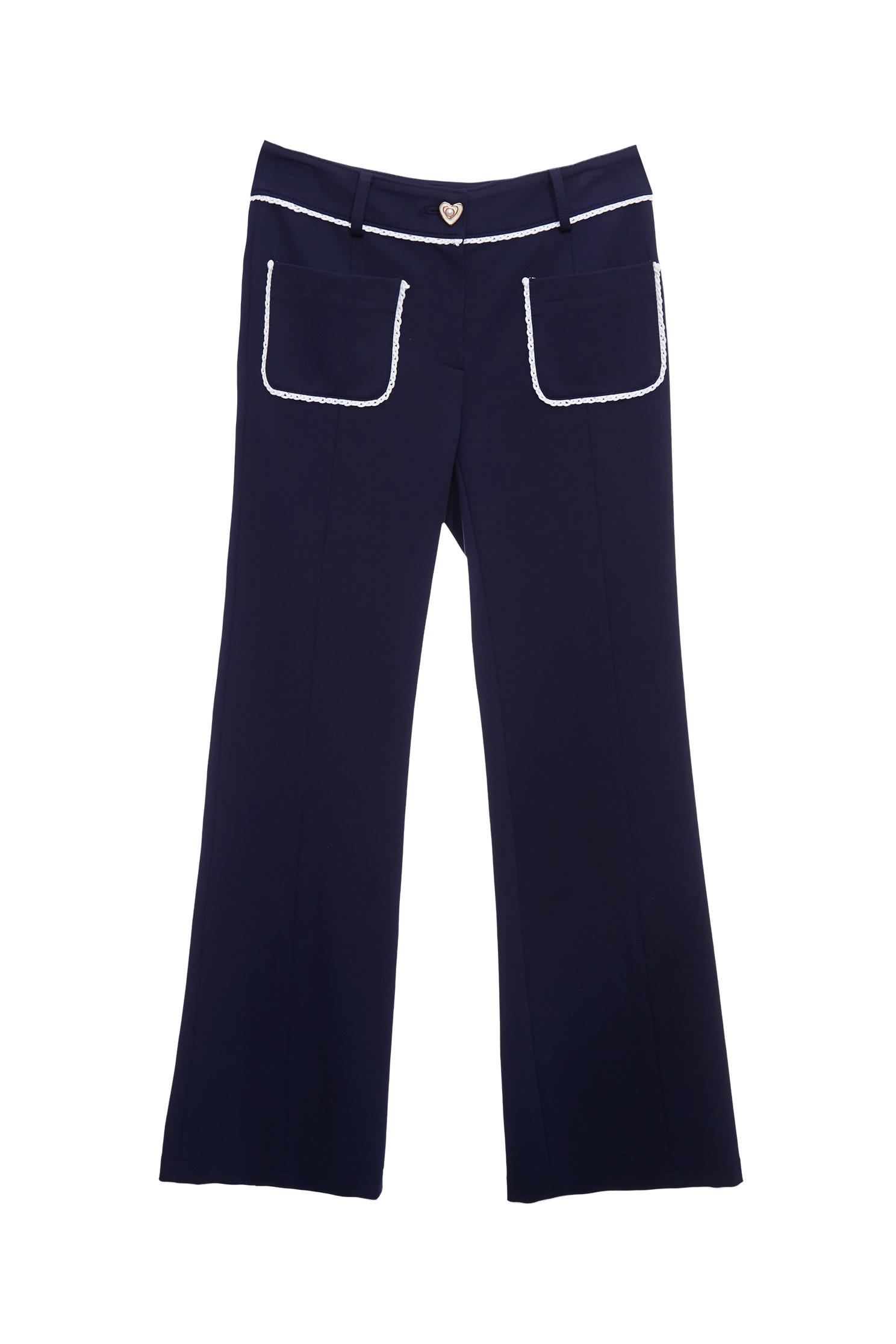 Contrast Trim Detail Navy PantsContrast Trim Detail Navy Pants,Office Looks,Bell-bottoms,Season (SS) Look,Bell-bottoms,Pants