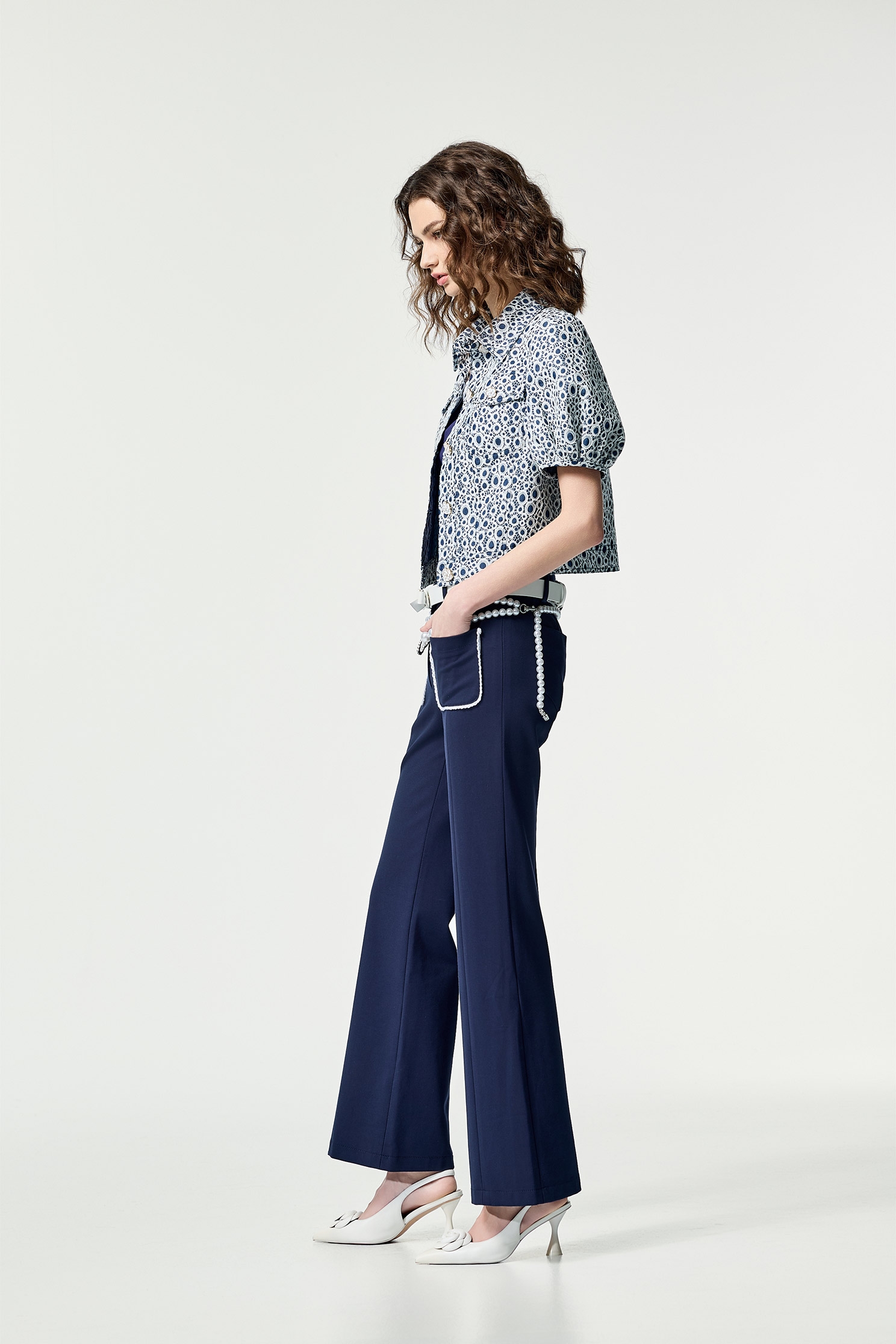 Contrast Trim Detail Navy PantsContrast Trim Detail Navy Pants,Office Looks,Bell-bottoms,Season (SS) Look,Bell-bottoms,Pants