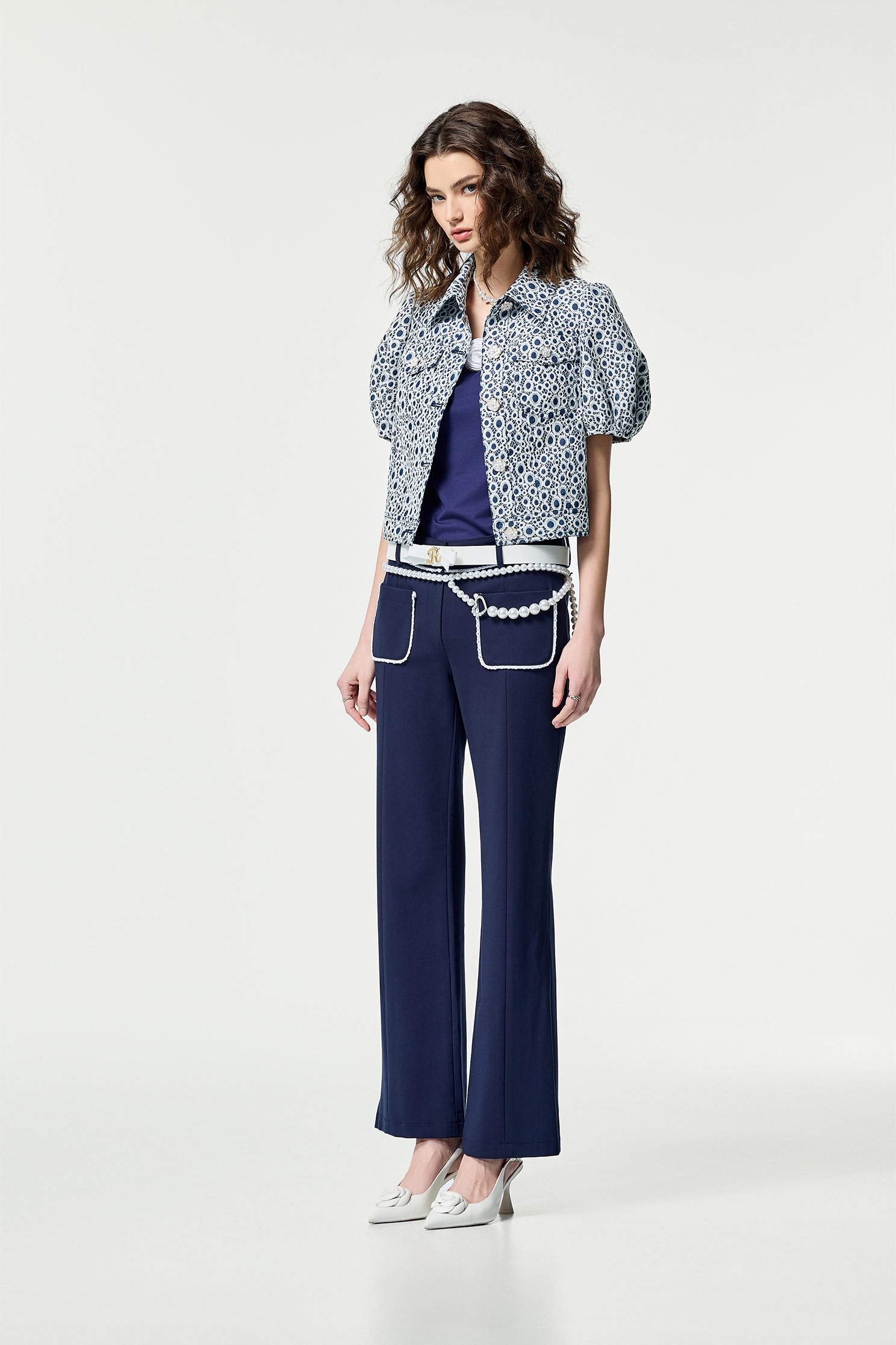 Contrast Trim Detail Navy PantsContrast Trim Detail Navy Pants,Office Looks,Bell-bottoms,Season (SS) Look,Bell-bottoms,Pants