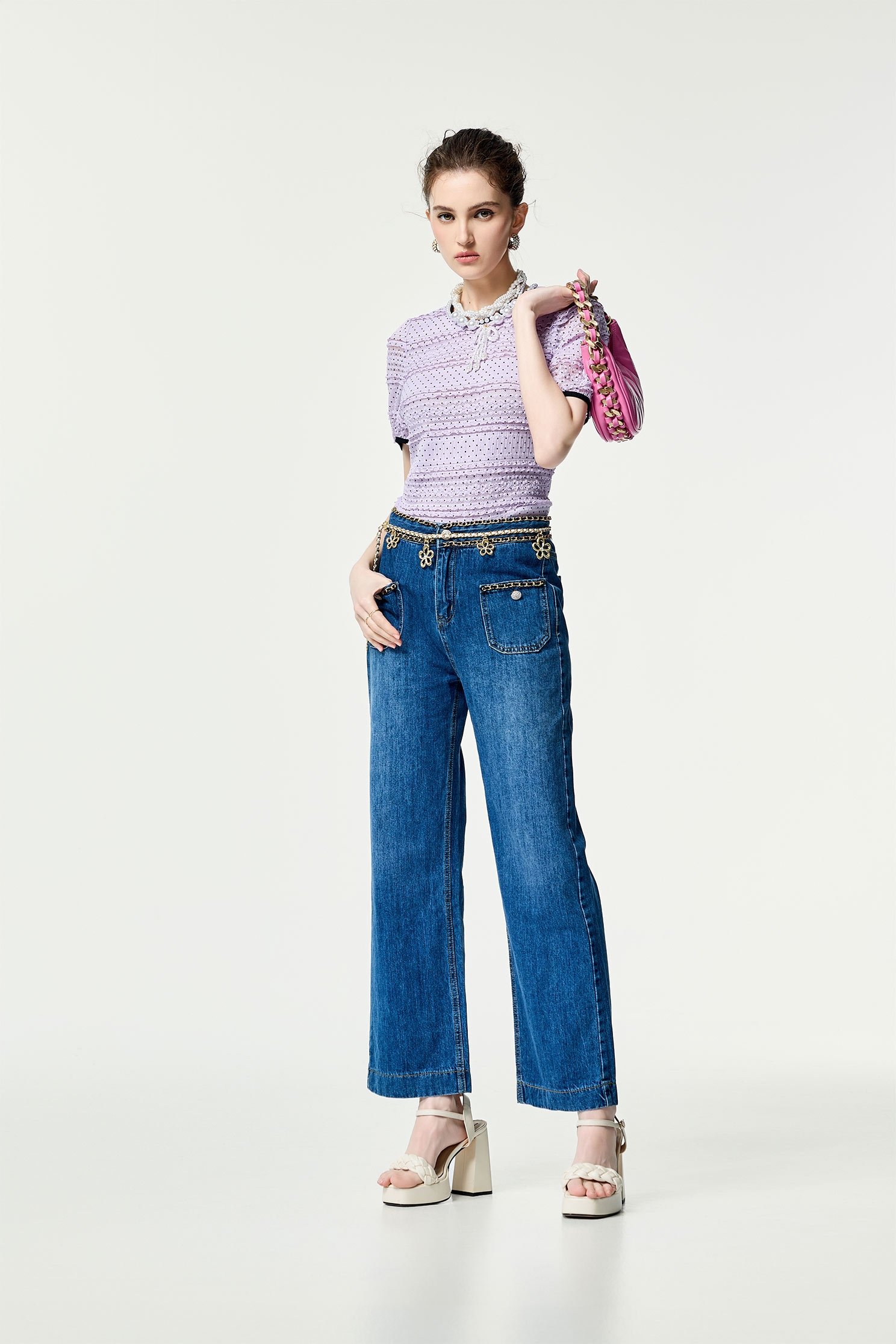 Chain Detail Straight Cut JeansChain Detail Straight Cut Jeans,Denim,Season (SS) Look,Denim,Jeans,Denim pants,Valentine,Pants