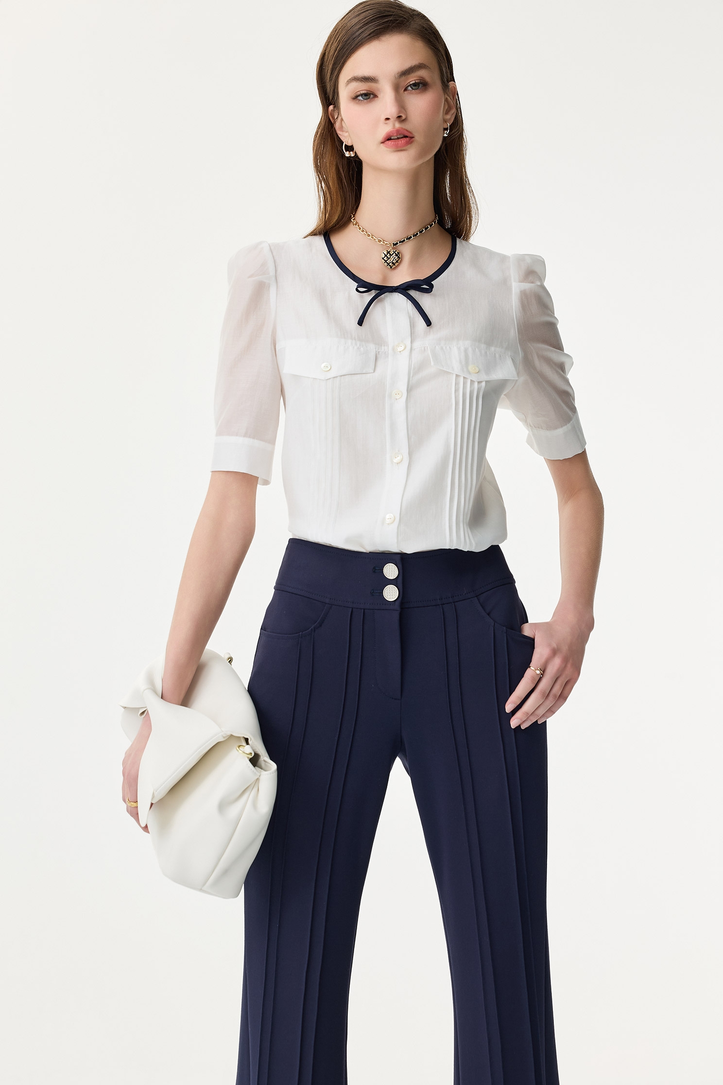 Navy Boot Leg PantsNavy Boot Leg Pants,Office Looks,Bell-bottoms,Season (SS) Look,Bell-bottoms,Pants