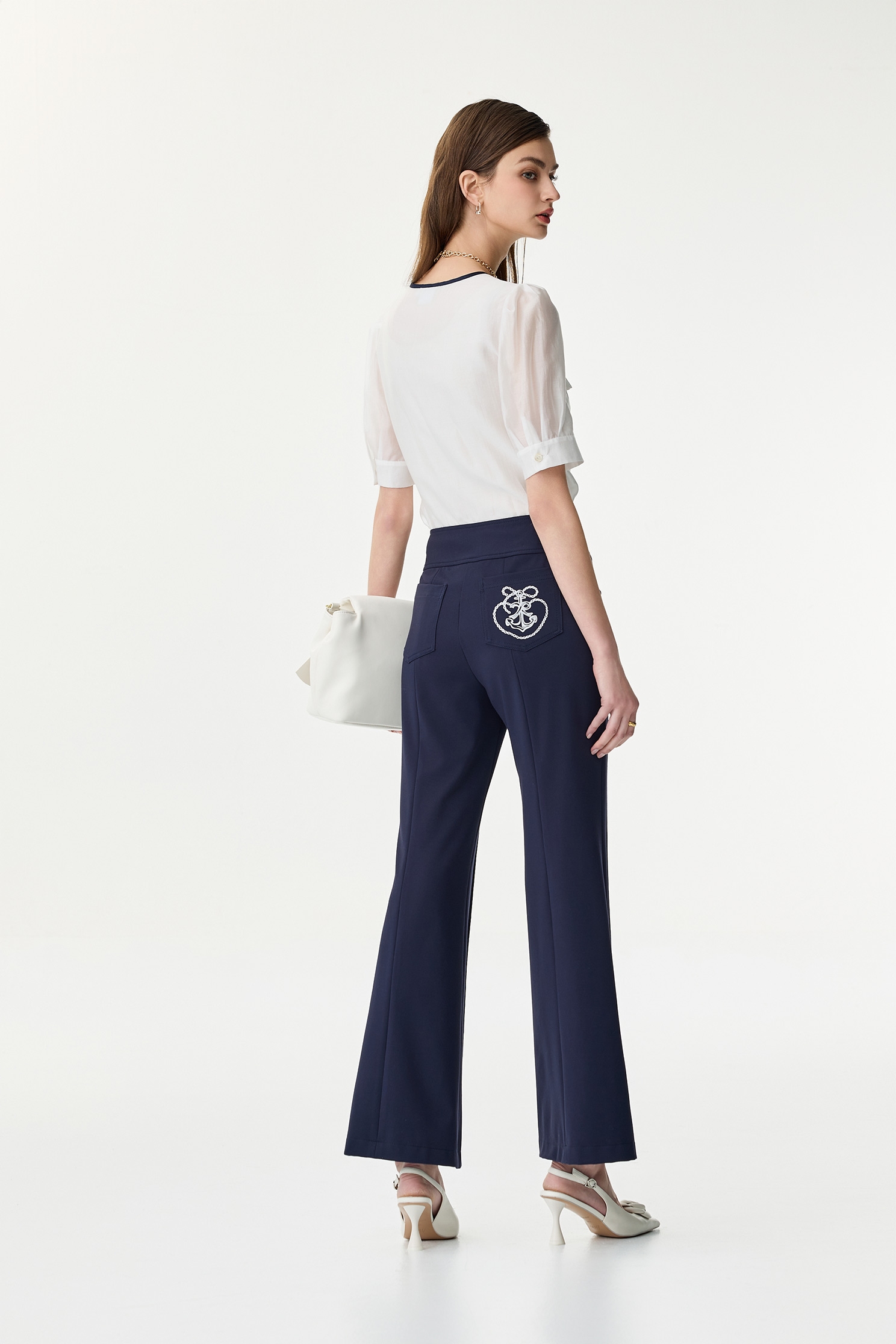 Navy Boot Leg PantsNavy Boot Leg Pants,Office Looks,Bell-bottoms,Season (SS) Look,Bell-bottoms,Pants