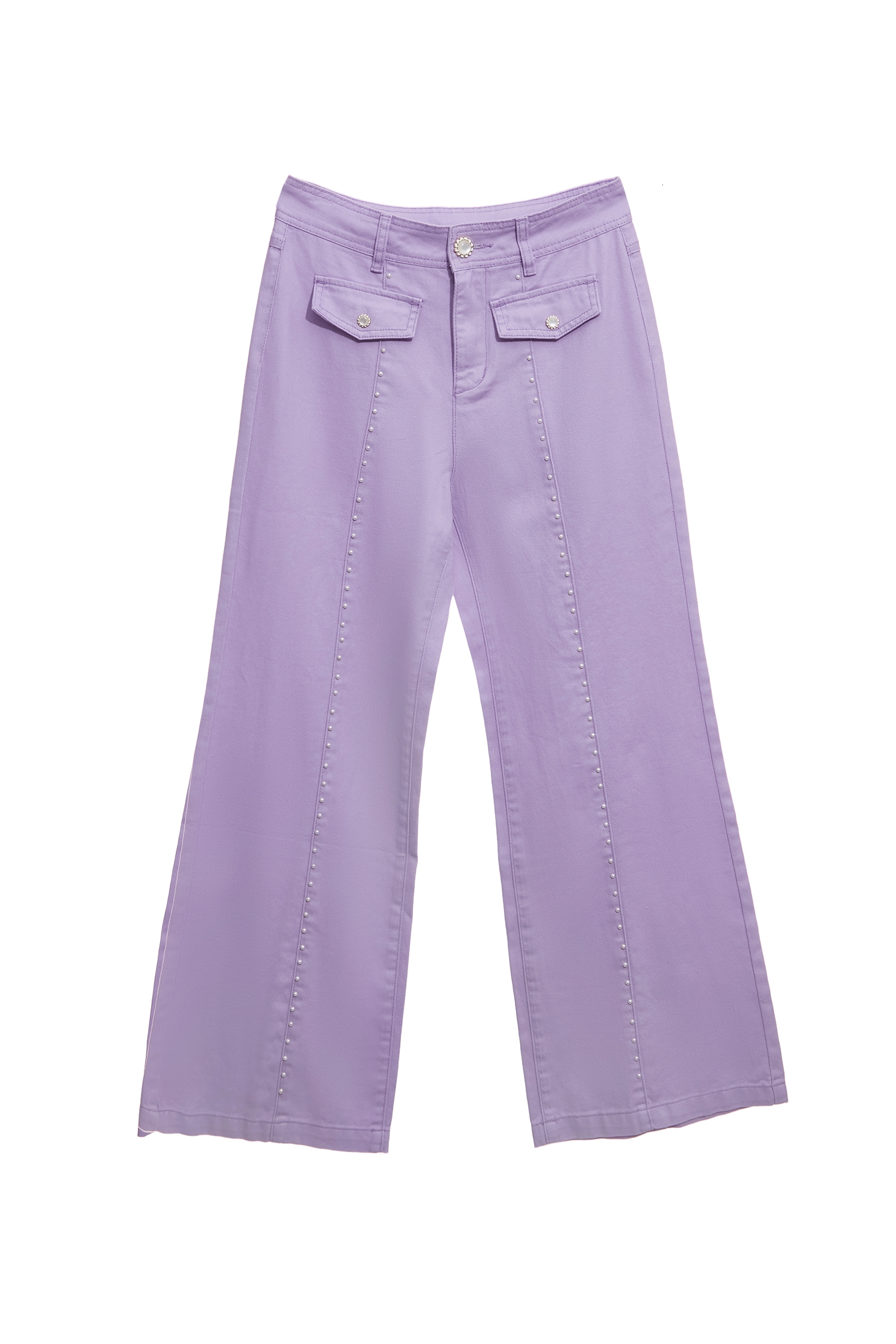 Pearl Detail Purple JeansPearl Detail Purple Jeans,Office Looks,Denim,Bell-bottoms,Season (SS) Look,Denim,Jeans,pearl,Cotton,Bell-bottoms