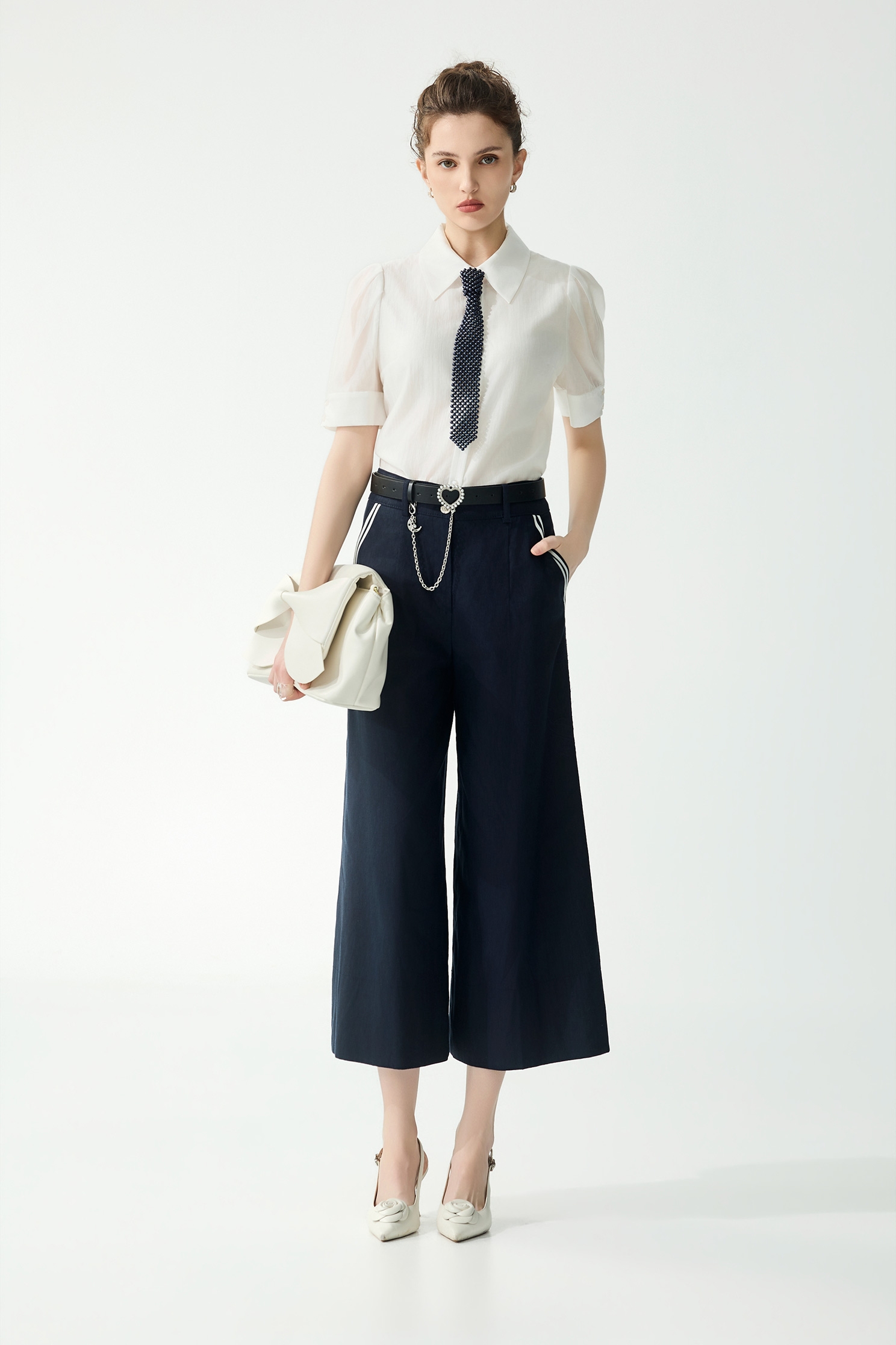 White Pocket Stripe Navy PantsWhite Pocket Stripe Navy Pants,Embroidered,Culottes,Season (SS) Look,pants