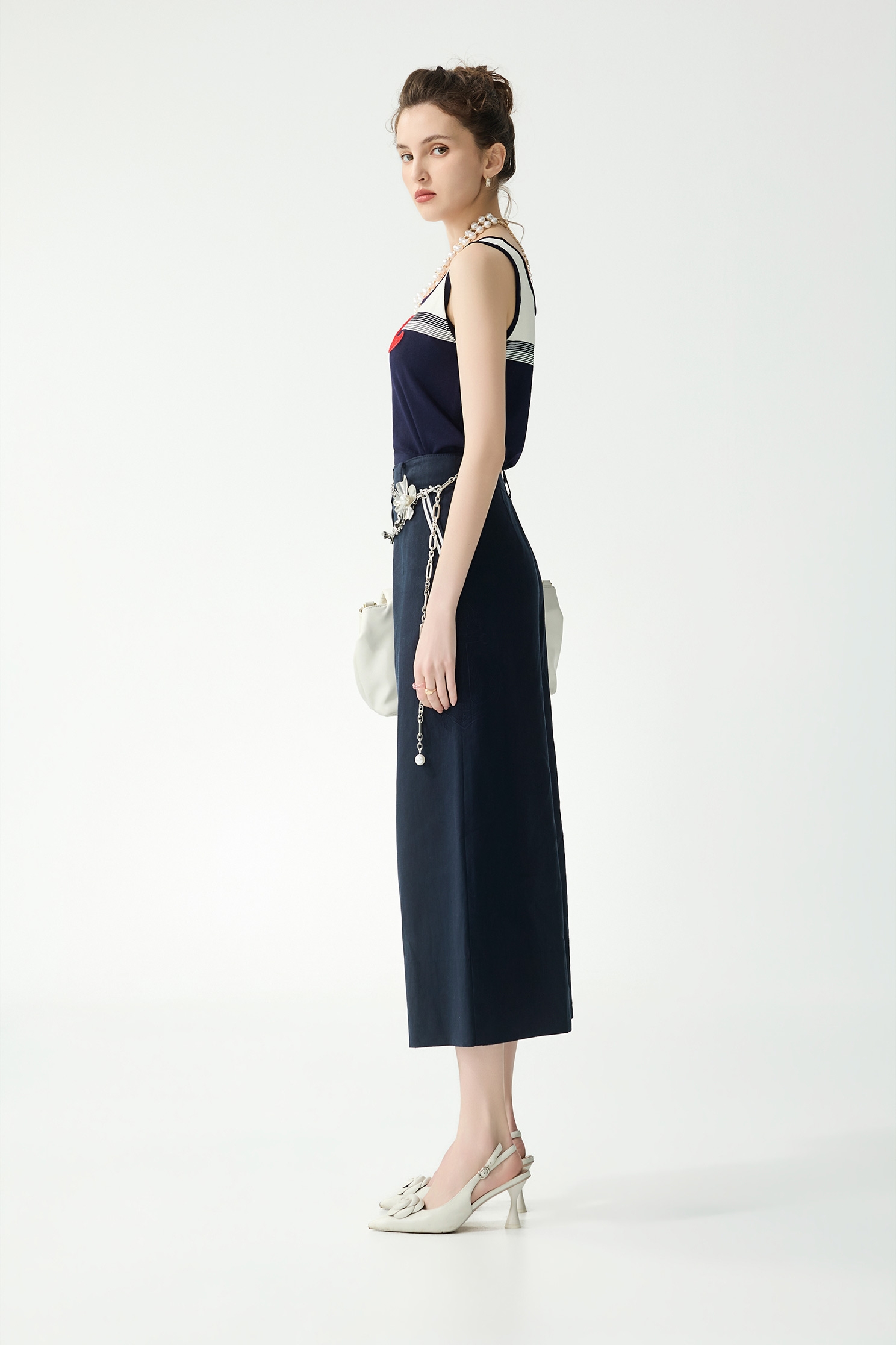 White Pocket Stripe Navy PantsWhite Pocket Stripe Navy Pants,Embroidered,Culottes,Season (SS) Look,pants