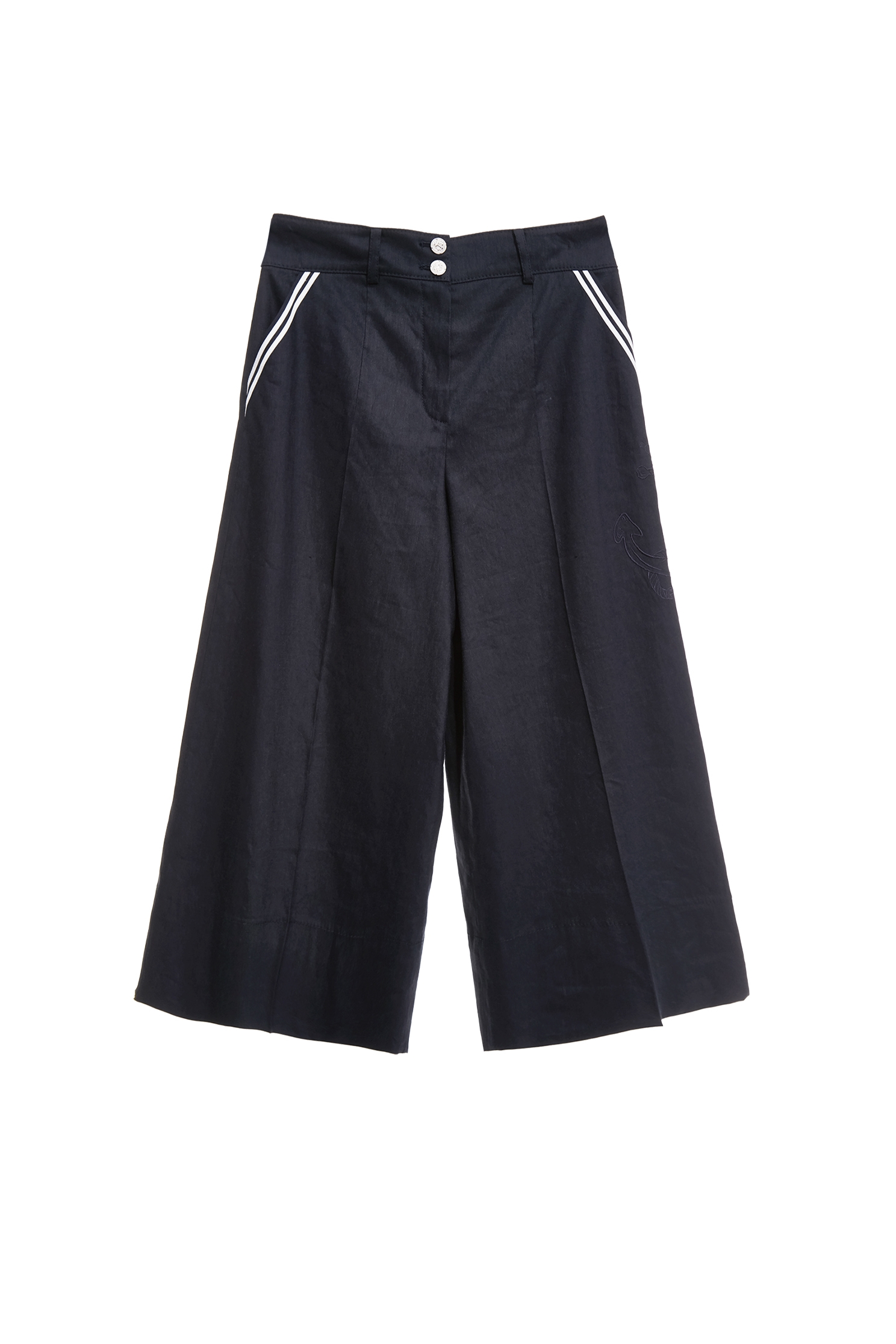 White Pocket Stripe Navy PantsWhite Pocket Stripe Navy Pants,Embroidered,Culottes,Season (SS) Look,pants