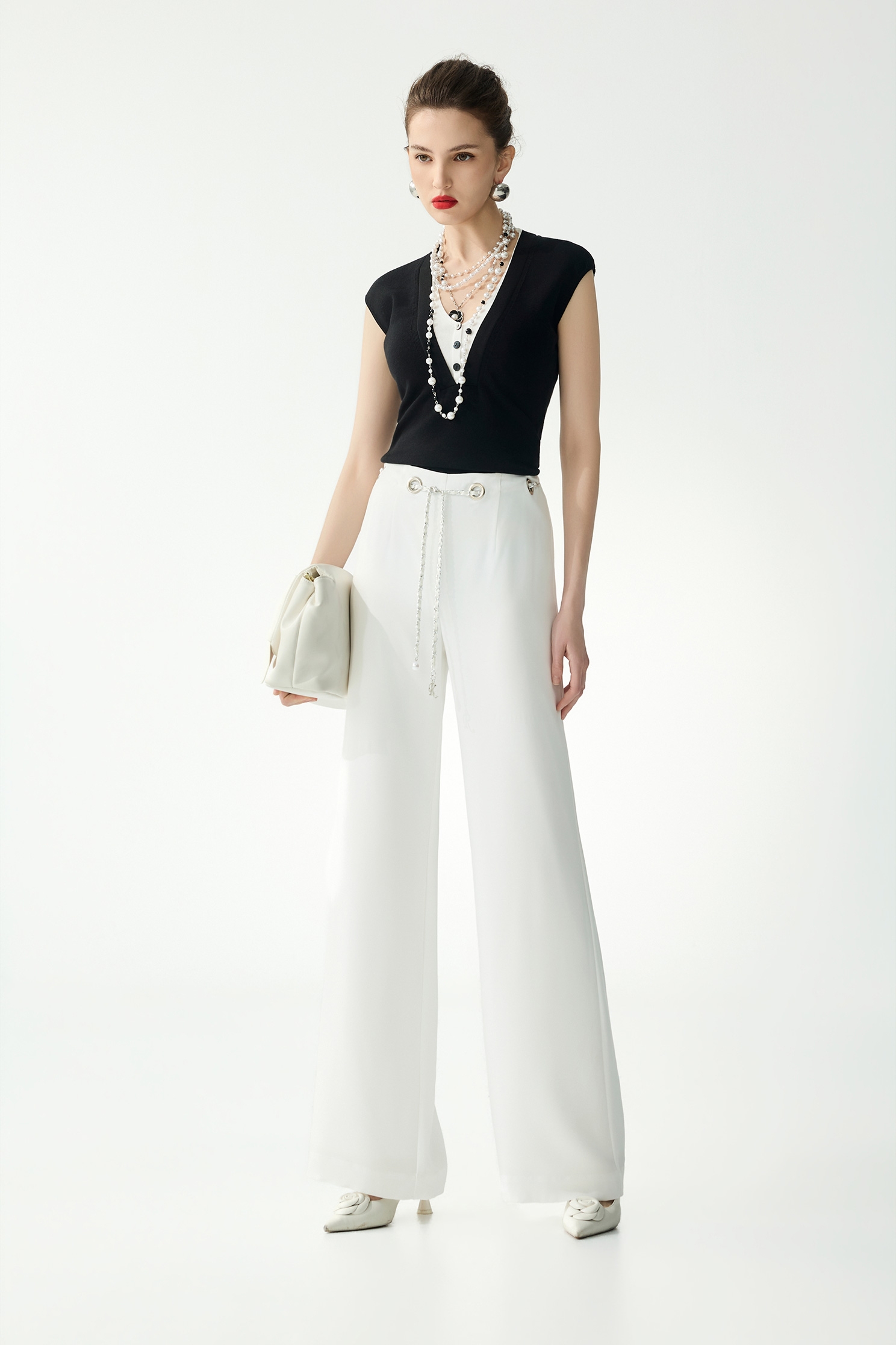 Braided Chain Belt White PantsBraided Chain Belt White Pants,Culottes,Season (SS) Look,White pants,pants