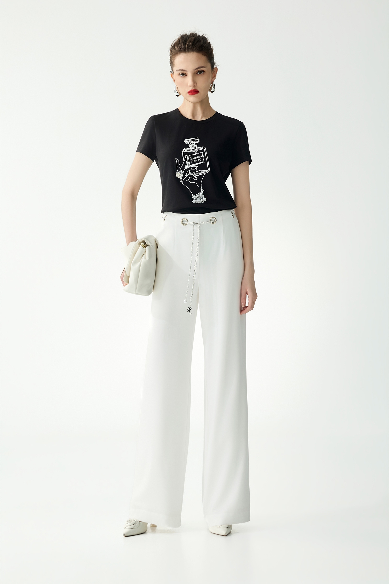 Braided Chain Belt White PantsBraided Chain Belt White Pants,Culottes,Season (SS) Look,White pants,pants