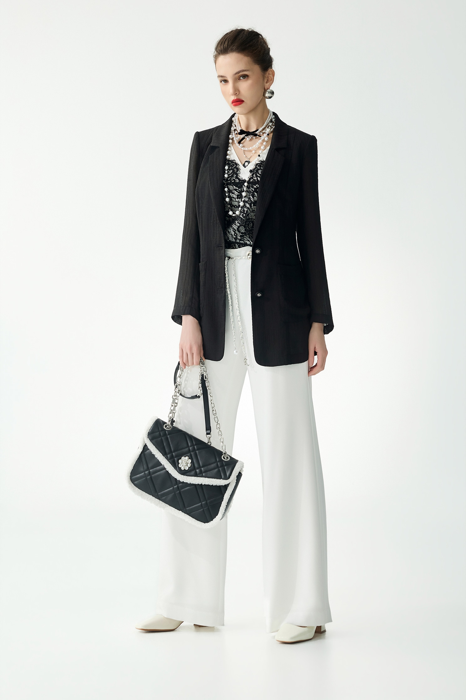 Braided Chain Belt White PantsBraided Chain Belt White Pants,Culottes,Season (SS) Look,White pants,pants