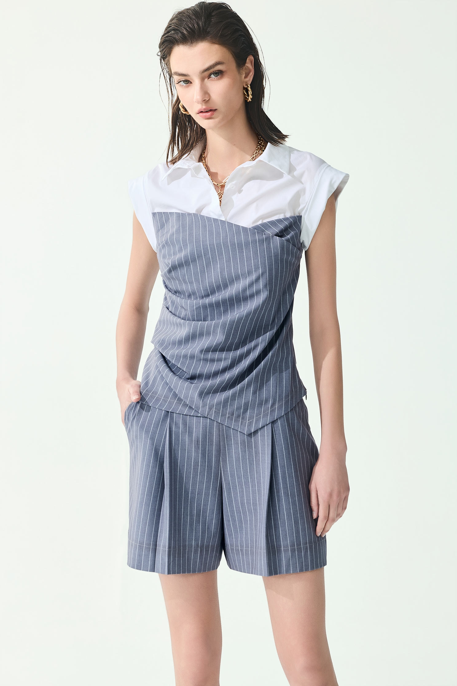 Pinstripe Pleated ShortsPinstripe Pleated Shorts,Season (SS) Look,Stripe,Shorts,pants