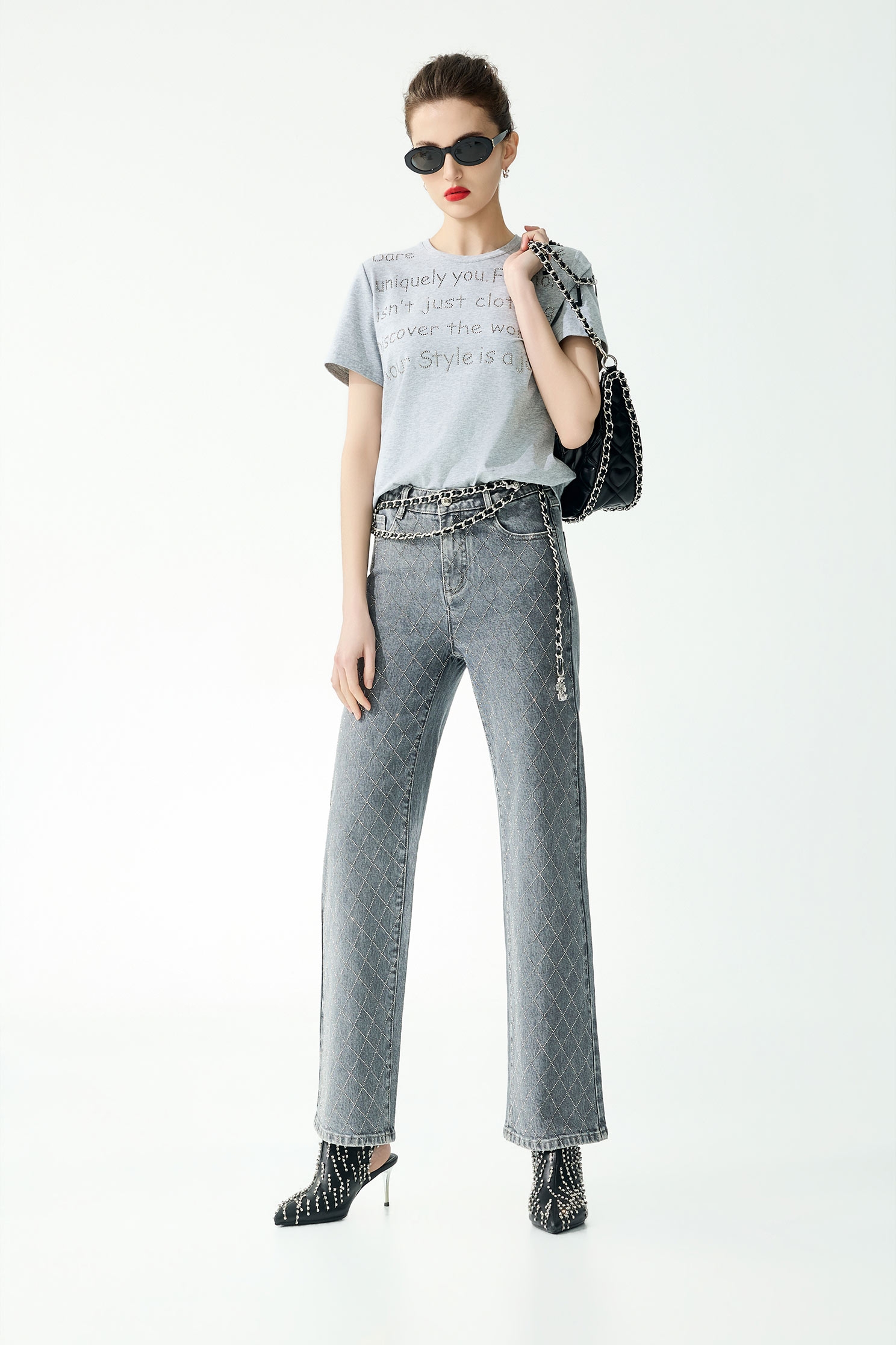 Diamond Pattern Sequin JeansDiamond Pattern Sequin Jeans,Season (SS) Look,Plaid,Denim,Jeans,Cotton,pants