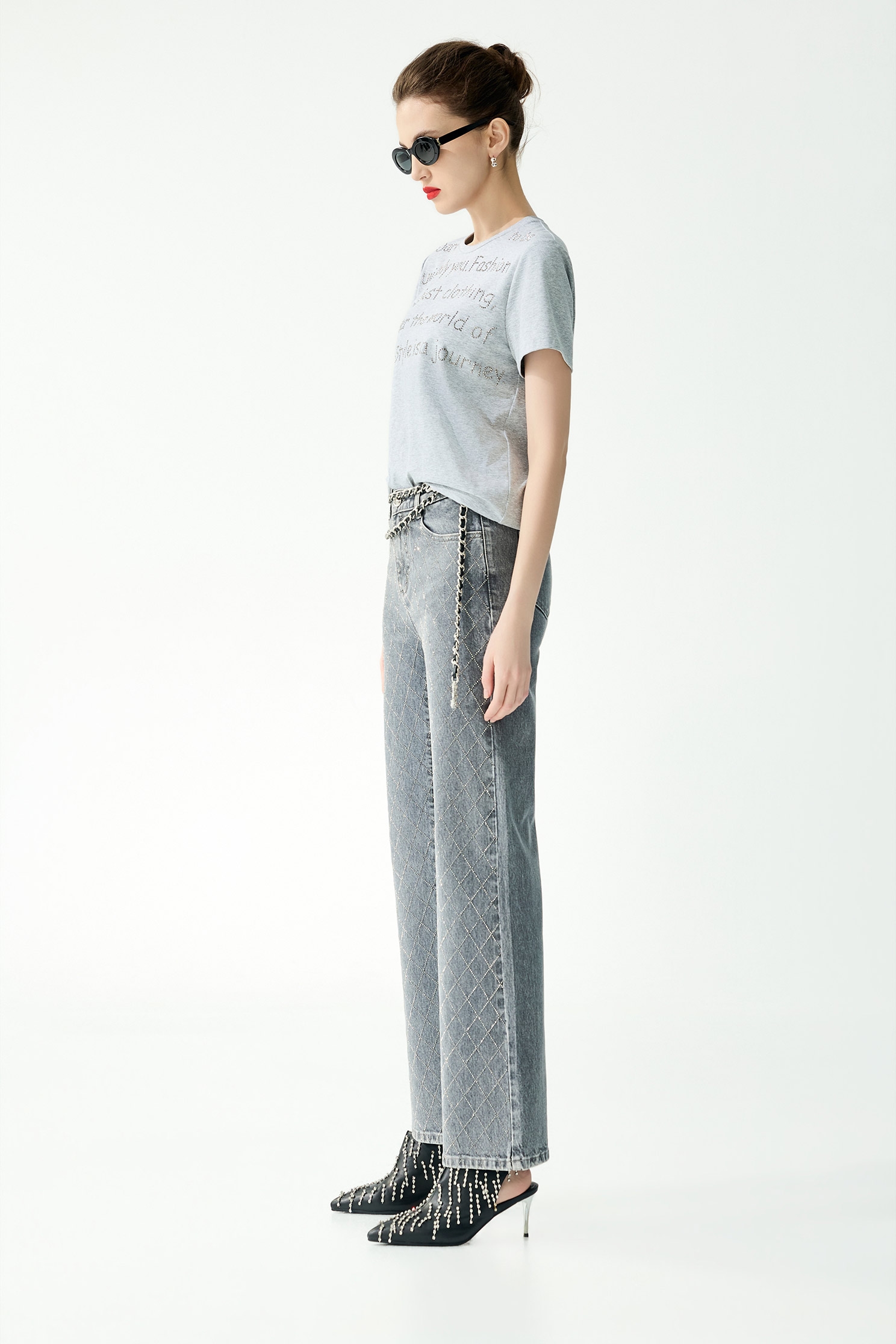 Diamond Pattern Sequin JeansDiamond Pattern Sequin Jeans,Season (SS) Look,Plaid,Denim,Jeans,Cotton,pants