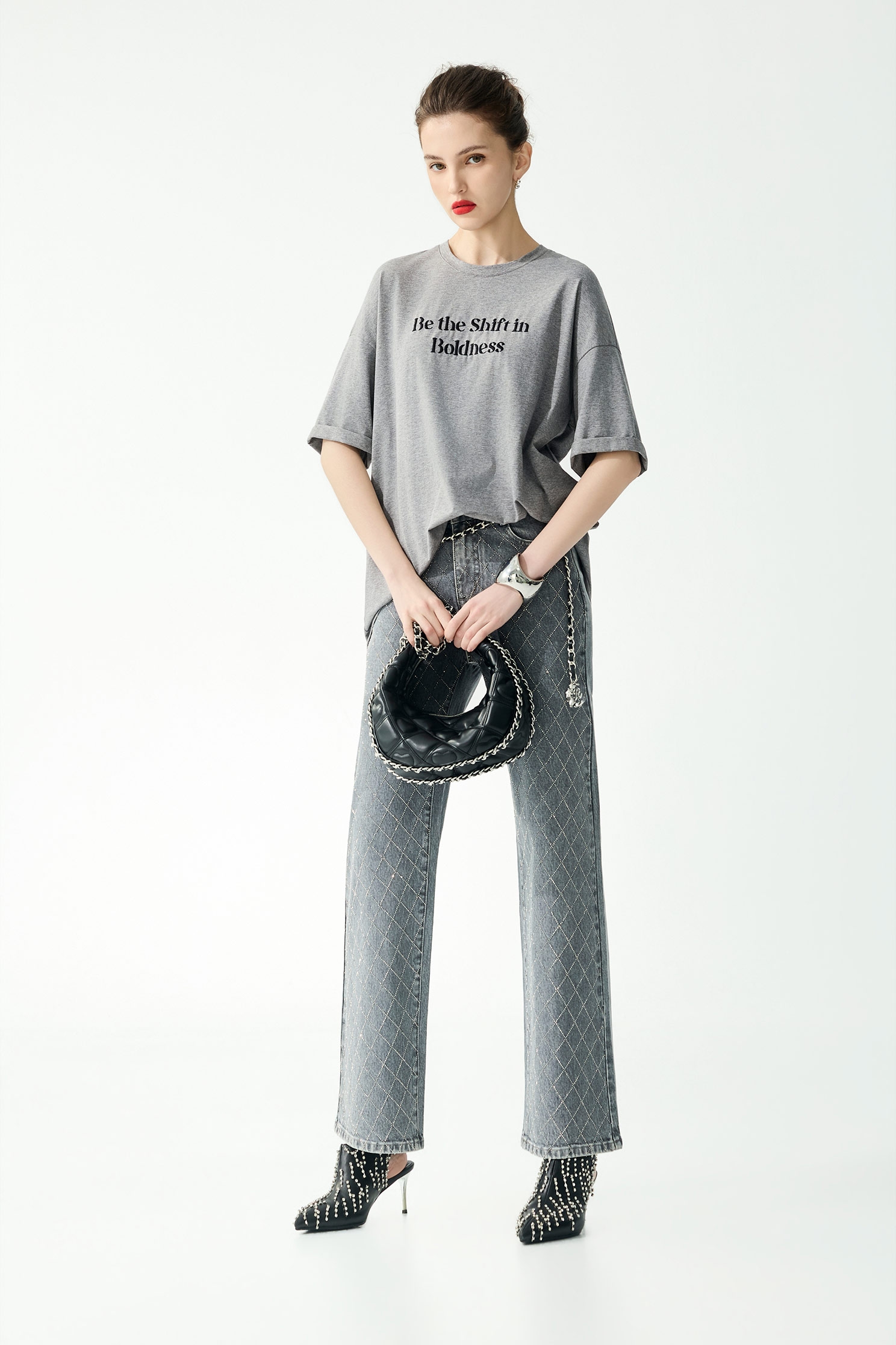 Diamond Pattern Sequin JeansDiamond Pattern Sequin Jeans,Season (SS) Look,Plaid,Denim,Jeans,Cotton,pants