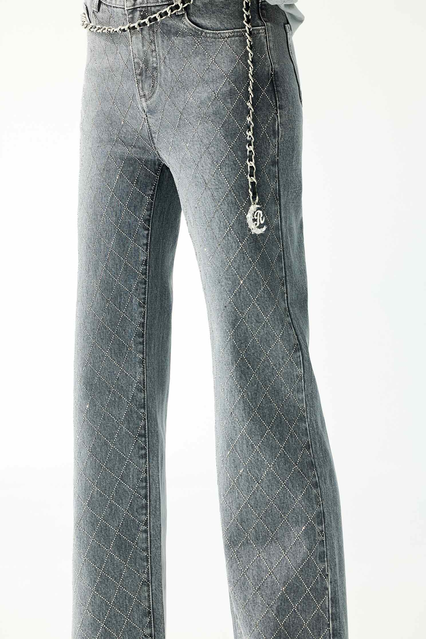 Diamond Pattern Sequin JeansDiamond Pattern Sequin Jeans,Season (SS) Look,Plaid,Denim,Jeans,Cotton,pants
