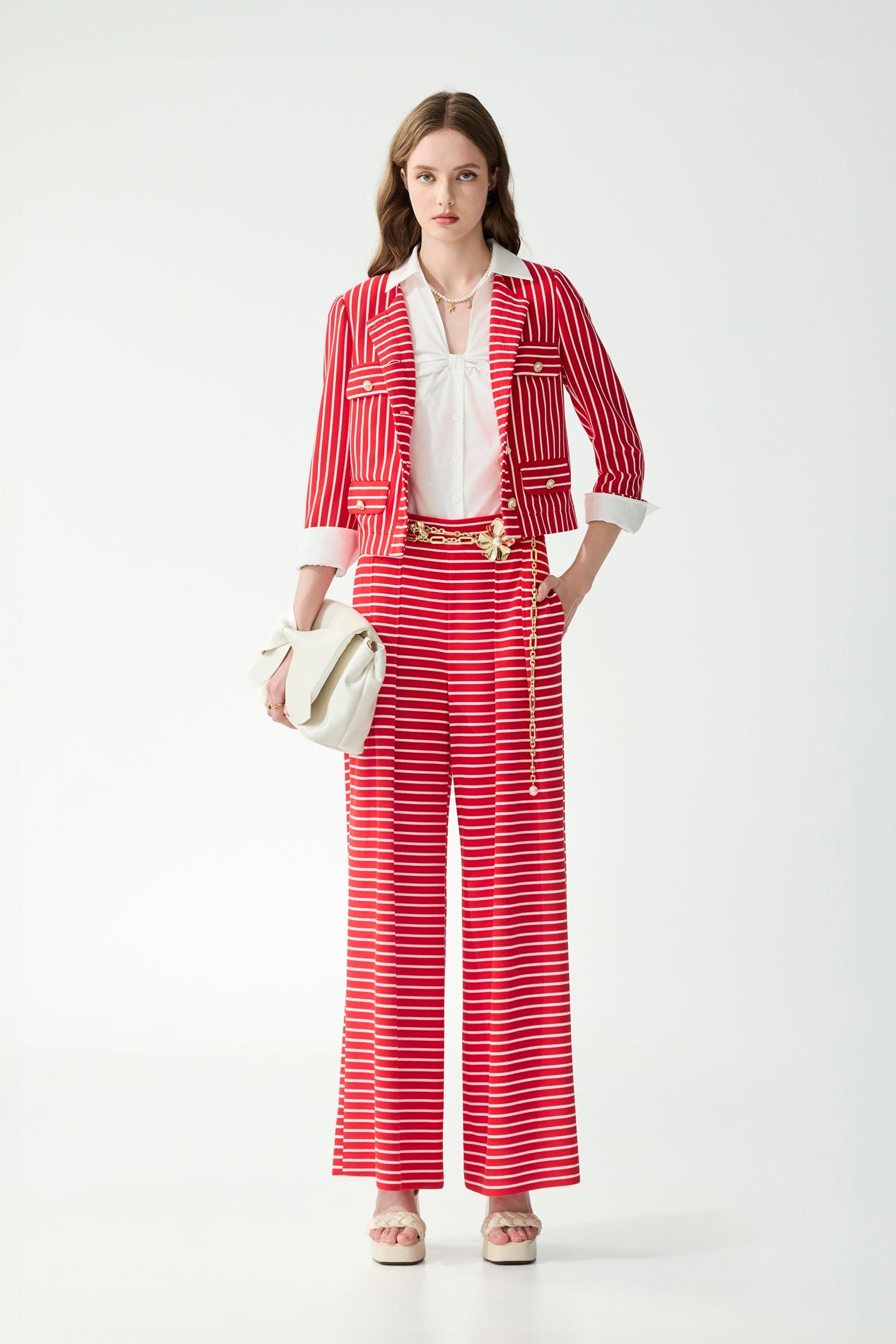 Stripe Print Red Wide Leg PantsStripe Print Red Wide Leg Pants,Culottes,Season (SS) Look,pants