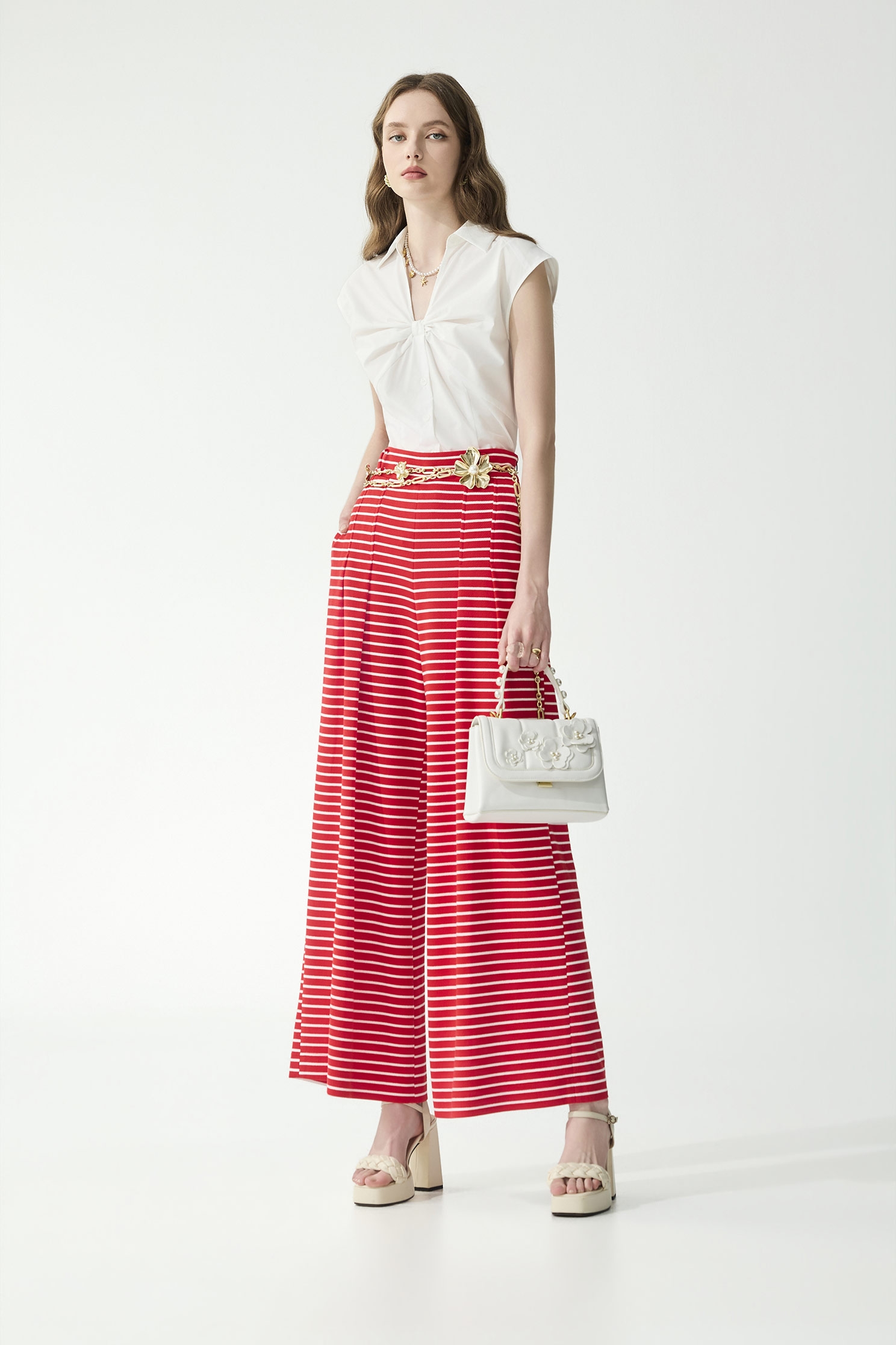 Stripe Print Red Wide Leg PantsStripe Print Red Wide Leg Pants,Culottes,Season (SS) Look,pants