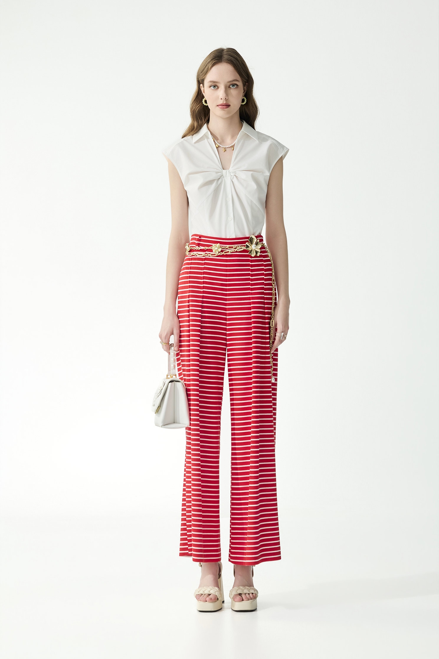 Stripe Print Red Wide Leg PantsStripe Print Red Wide Leg Pants,Culottes,Season (SS) Look,pants
