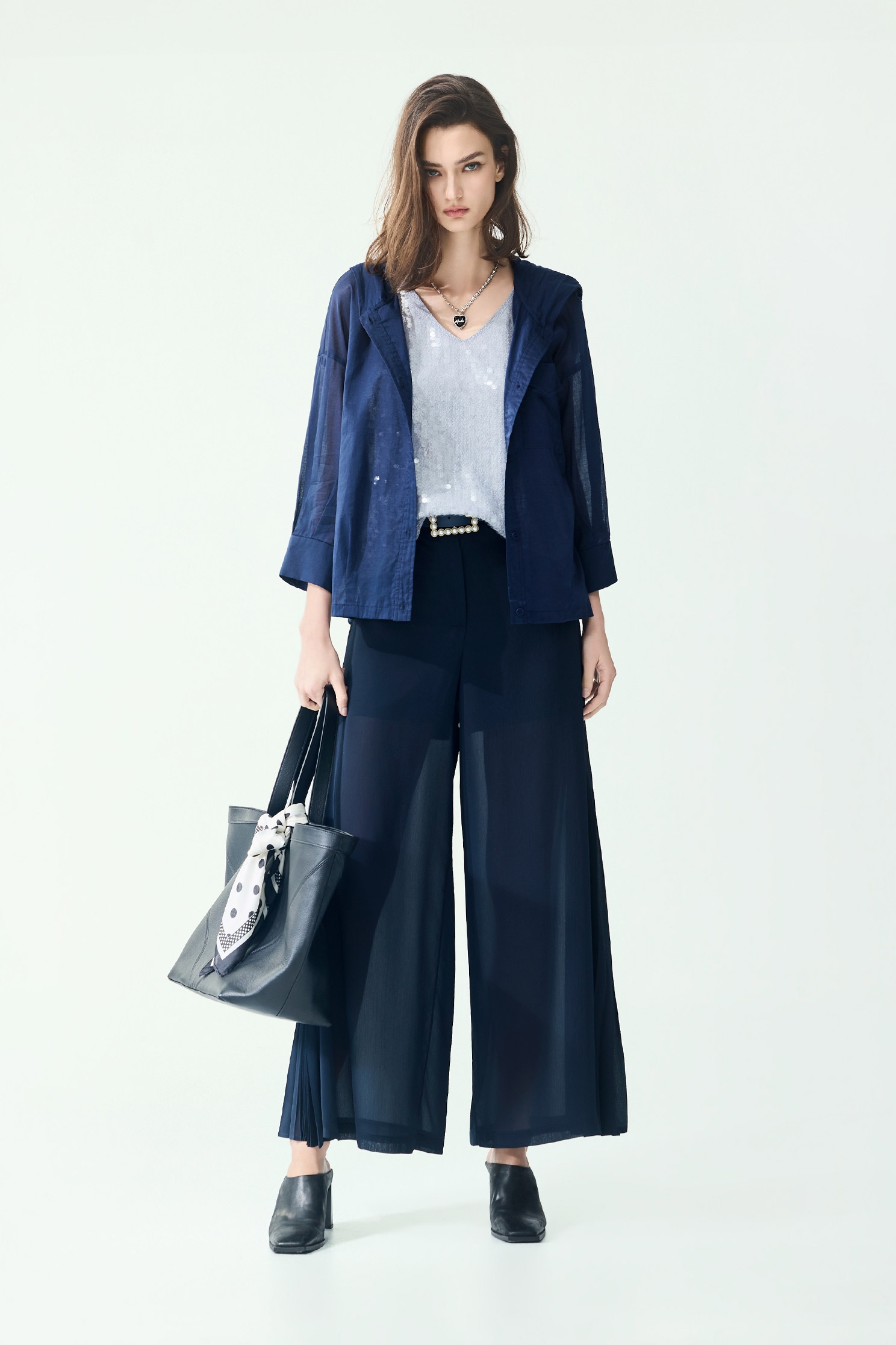 Side Pleated Detail Navy PantsSide Pleated Detail Navy Pants,Season (SS) Look,pants,Skorts,Chiffon