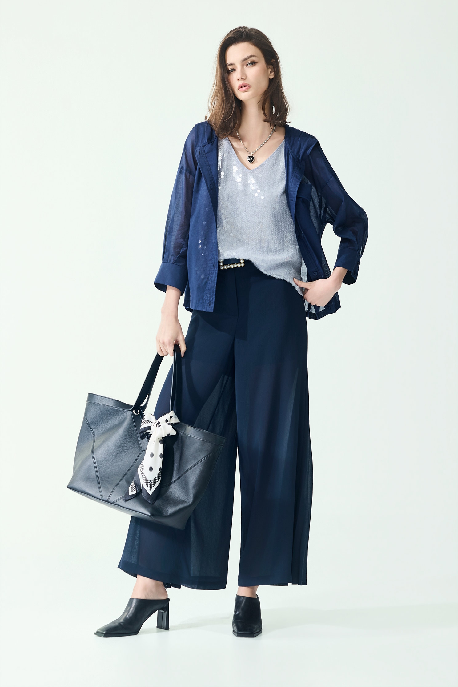 Side Pleated Detail Navy PantsSide Pleated Detail Navy Pants,Season (SS) Look,pants,Skorts,Chiffon