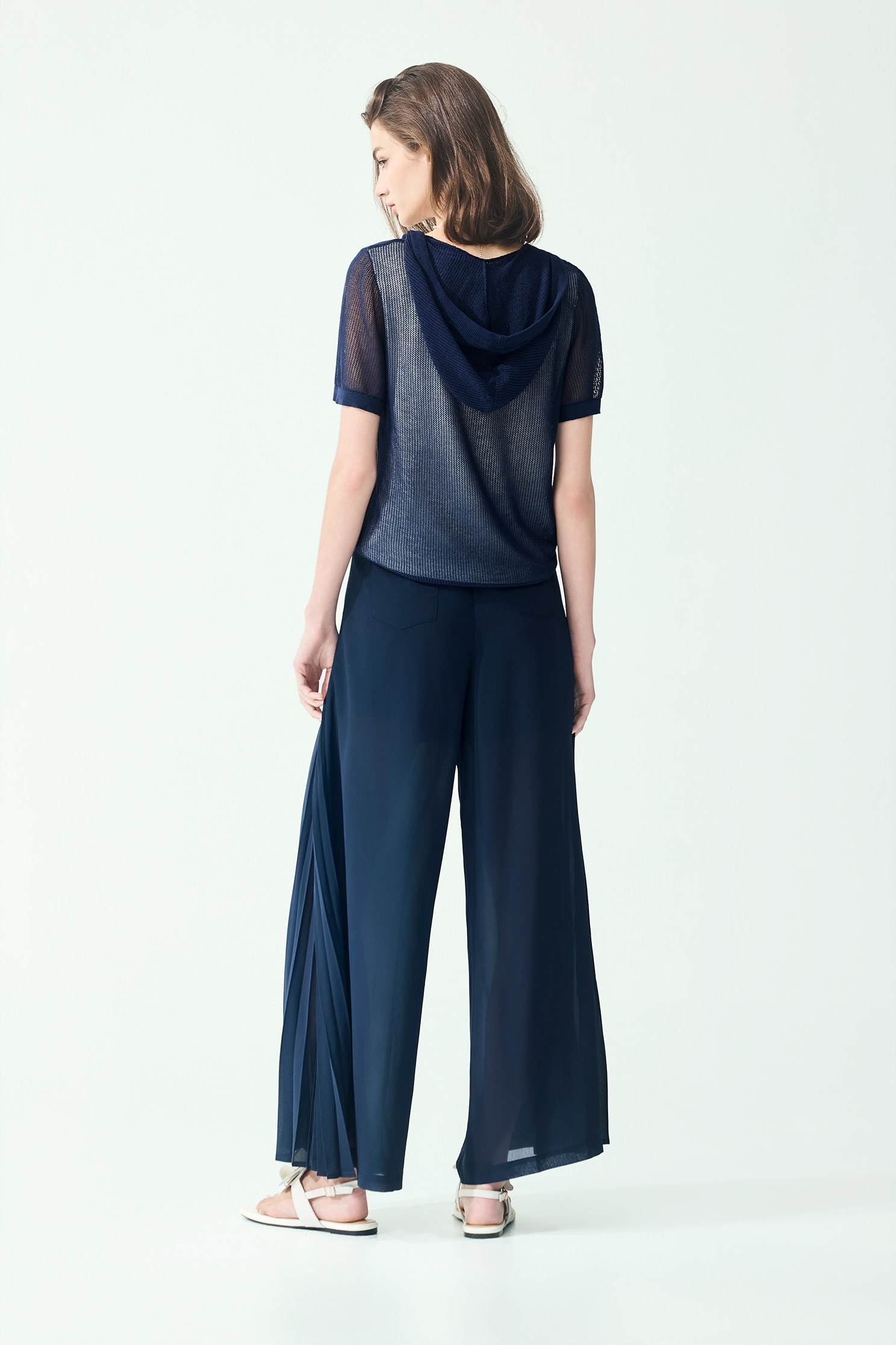Side Pleated Detail Navy PantsSide Pleated Detail Navy Pants,Season (SS) Look,pants,Skorts,Chiffon