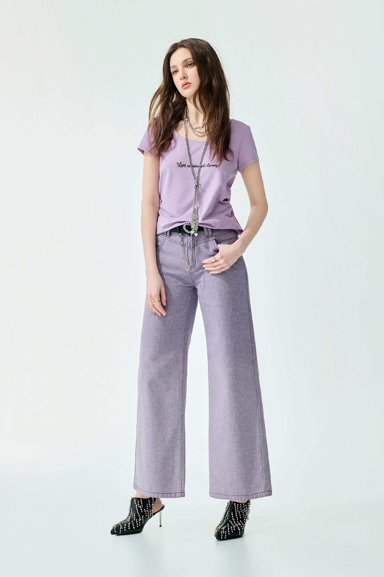 Wide Leg Purple JeansWide Leg Purple Jeans,Embroidered,Season (SS) Look,Denim,Jeans,pants