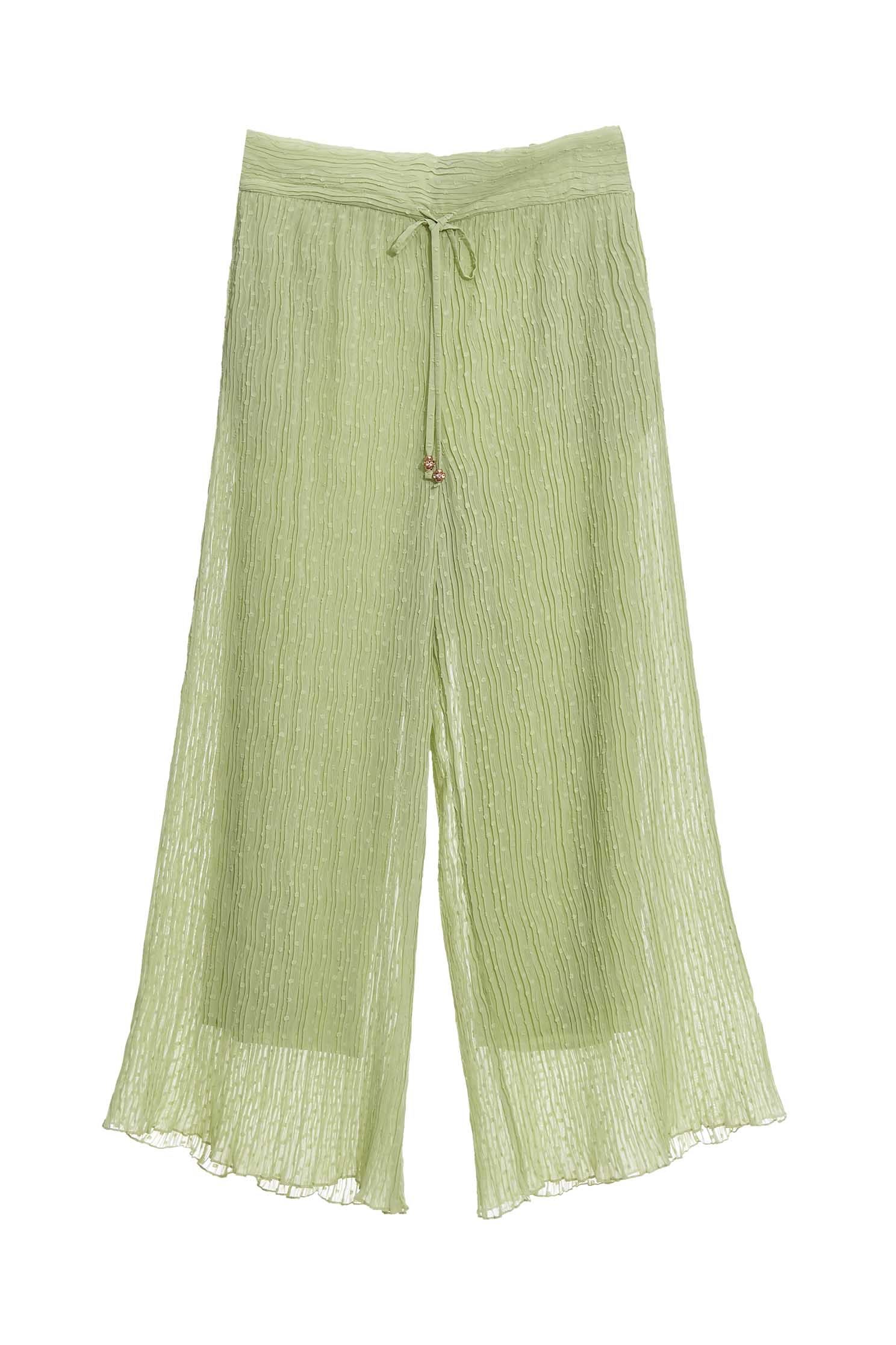 Wide-Leg Casual Green PantsSporty waistband pleated pants,Queen,Culottes,Season (SS) Look,healing colors,Culottes