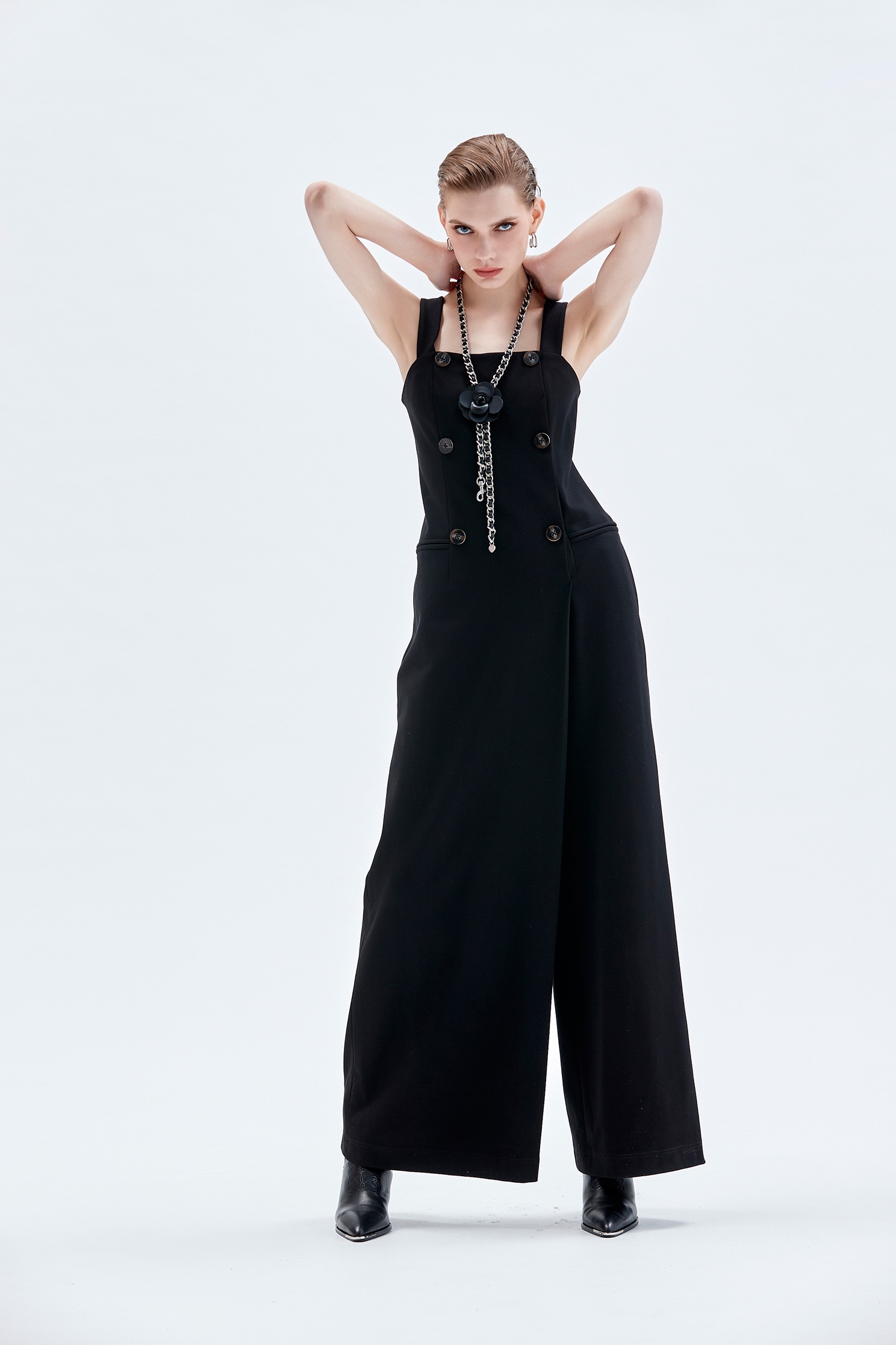 Front Panel Sleeveless Jumpsuit變化裙片式名模連身大寬褲,Season (AW) Look,Jumpsuits