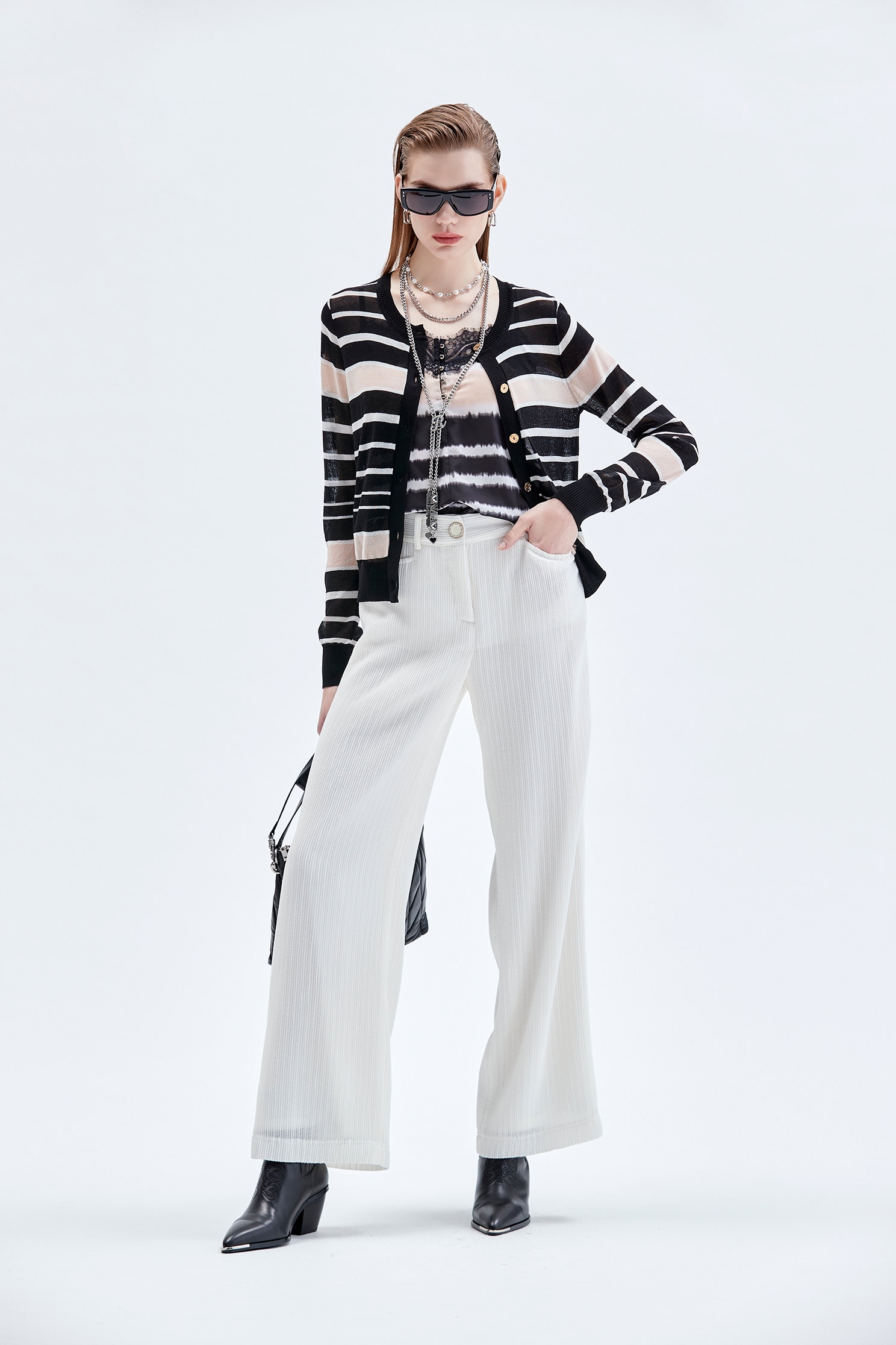 Wide Leg White Pants奶白色彈性坑條直筒寬褲,Culottes,Culottes