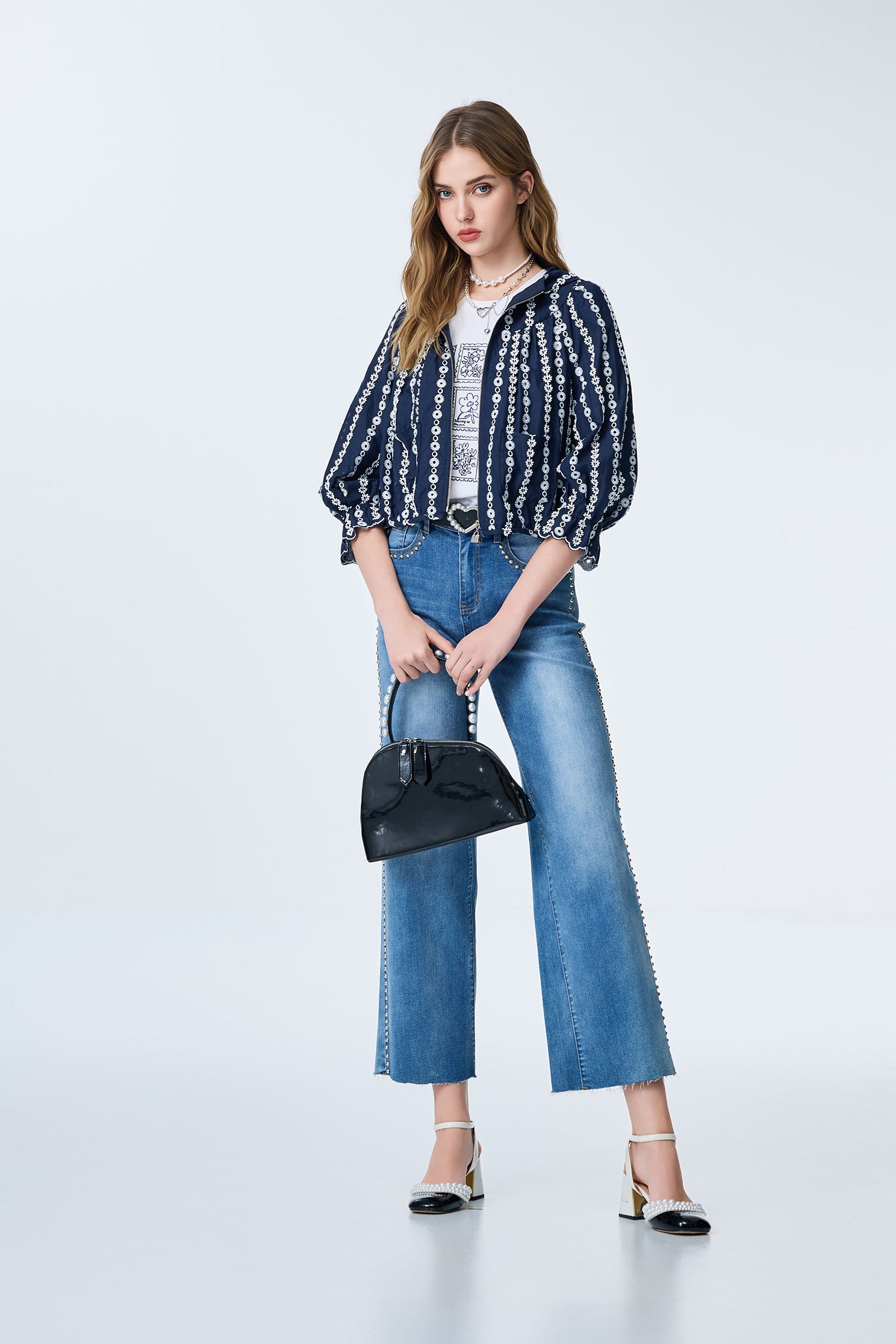 Studded Detail Straight Cut JeansStudded Detail Straight Cut Jeans,Season (SS) Look,Denim,Jeans,pants,Urban Fashion