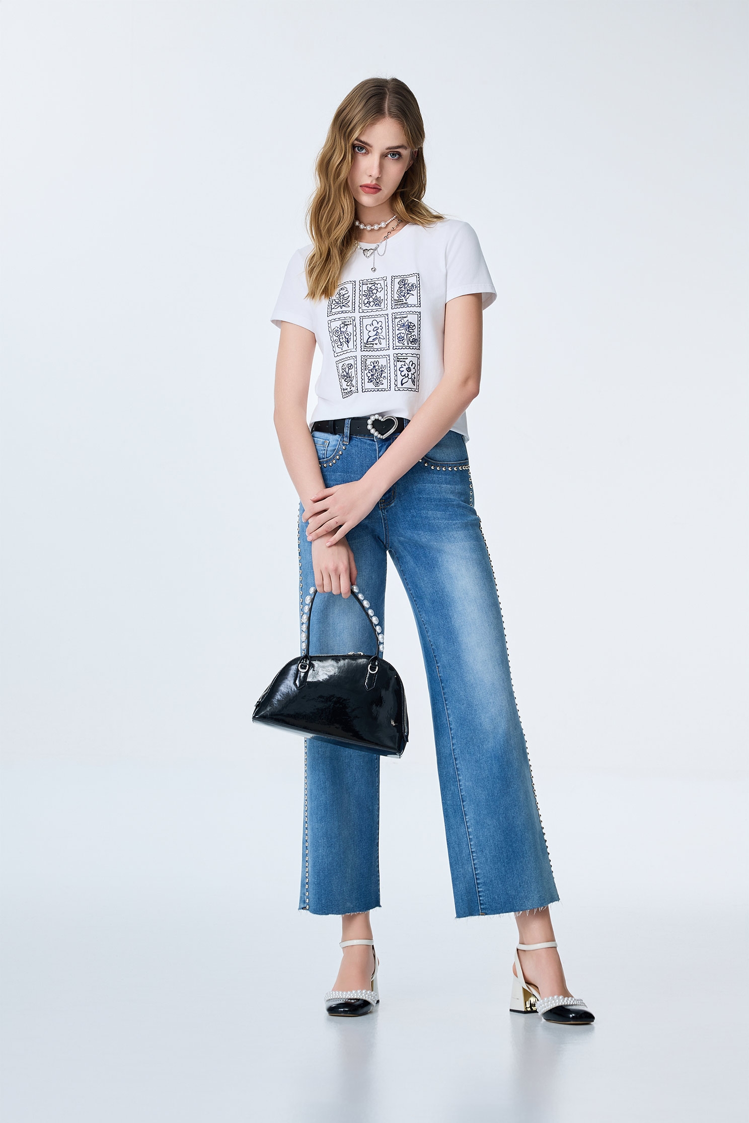 Studded Detail Straight Cut JeansStudded Detail Straight Cut Jeans,Season (SS) Look,Denim,Jeans,pants,Urban Fashion