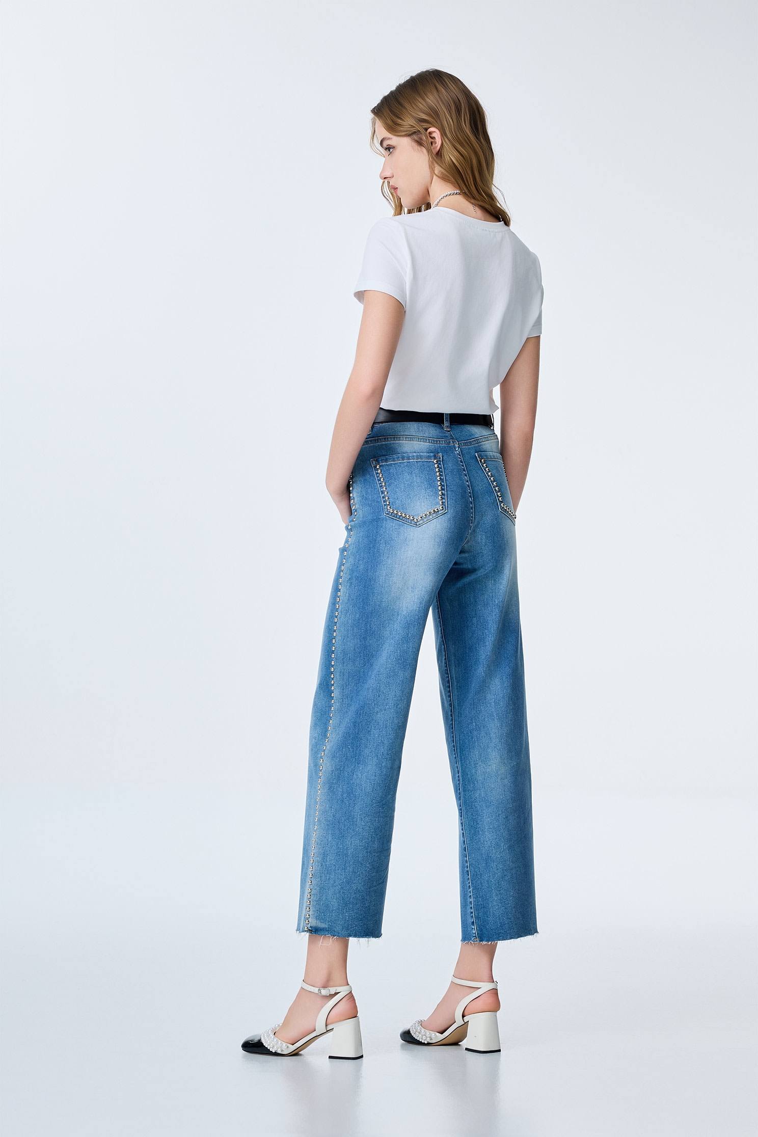 Studded Detail Straight Cut JeansStudded Detail Straight Cut Jeans,Season (SS) Look,Denim,Jeans,pants,Urban Fashion