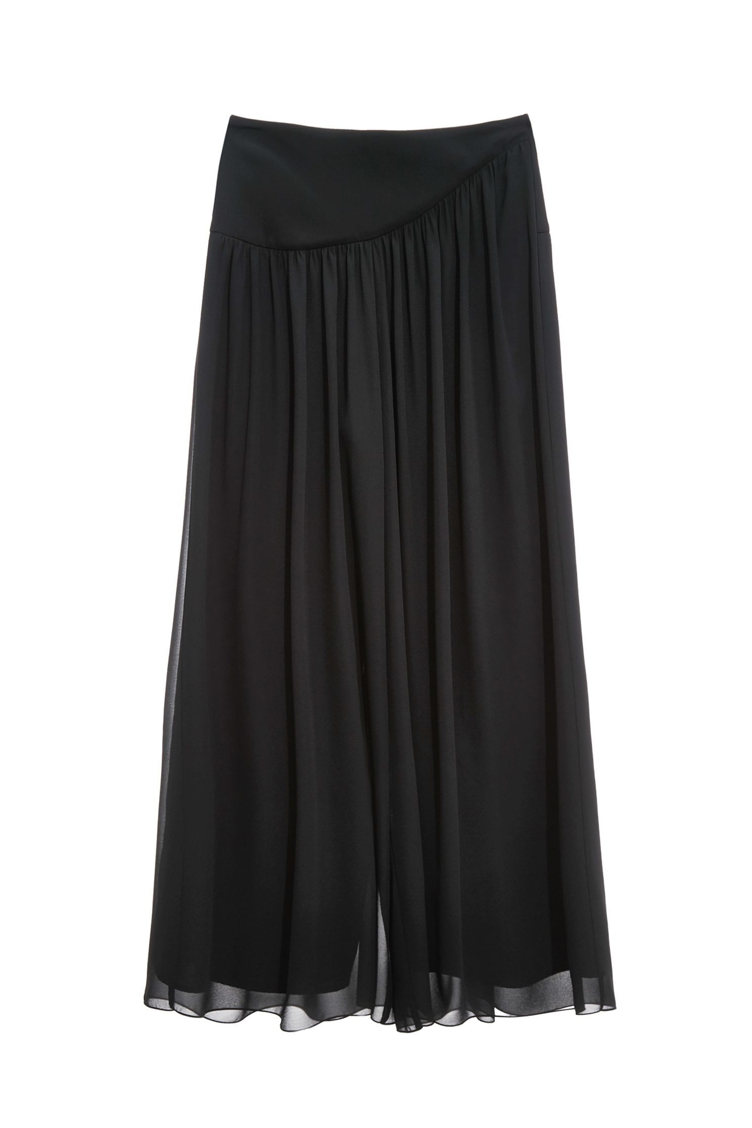 Slanted Yoke Cut Pleated Wide Leg PantsSlanted Yoke Cut Pleated Wide Leg Pants,Culottes,Season (SS) Look,pants,Chiffon,Black pants