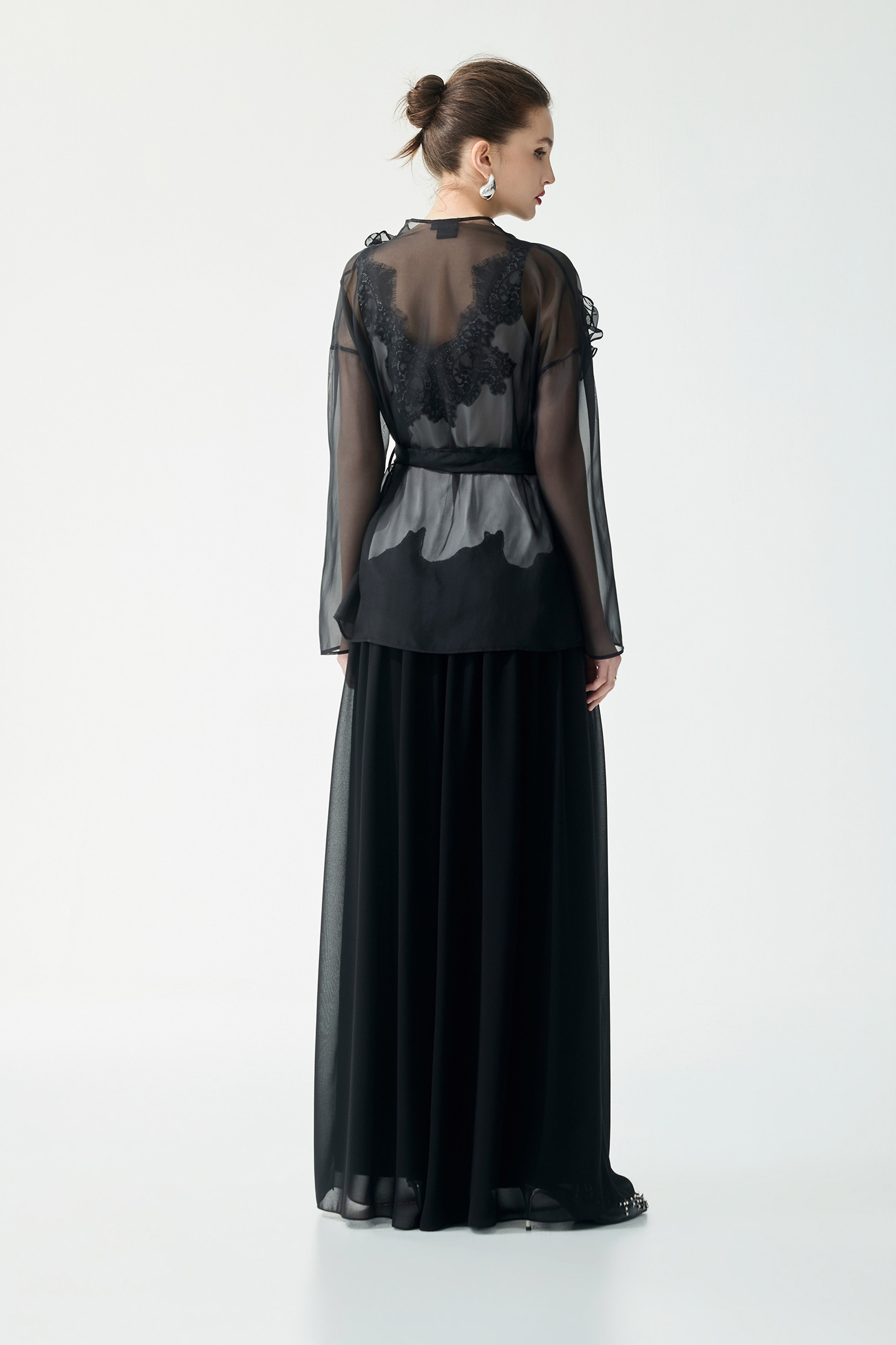 Slanted Yoke Cut Pleated Wide Leg PantsSlanted Yoke Cut Pleated Wide Leg Pants,Culottes,Season (SS) Look,pants,Chiffon,Black pants