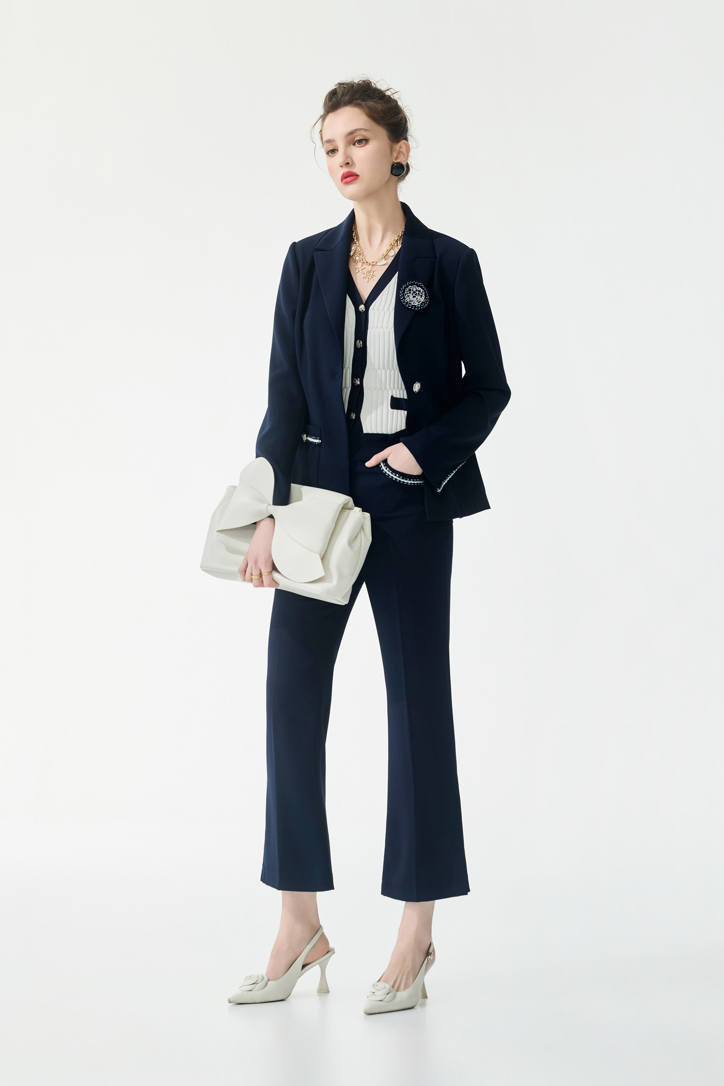 Braided Pocket Trim Detail Navy PantsBraided Pocket Trim Detail Navy Pants,Bell-bottoms,Season (SS) Look,pants