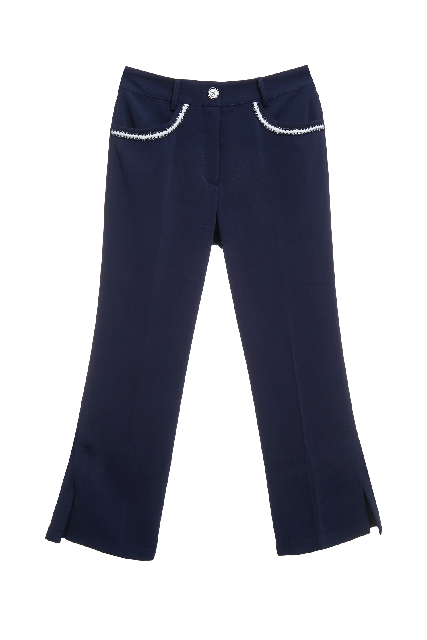 Braided Pocket Trim Detail Navy PantsBraided Pocket Trim Detail Navy Pants,Bell-bottoms,Season (SS) Look,pants