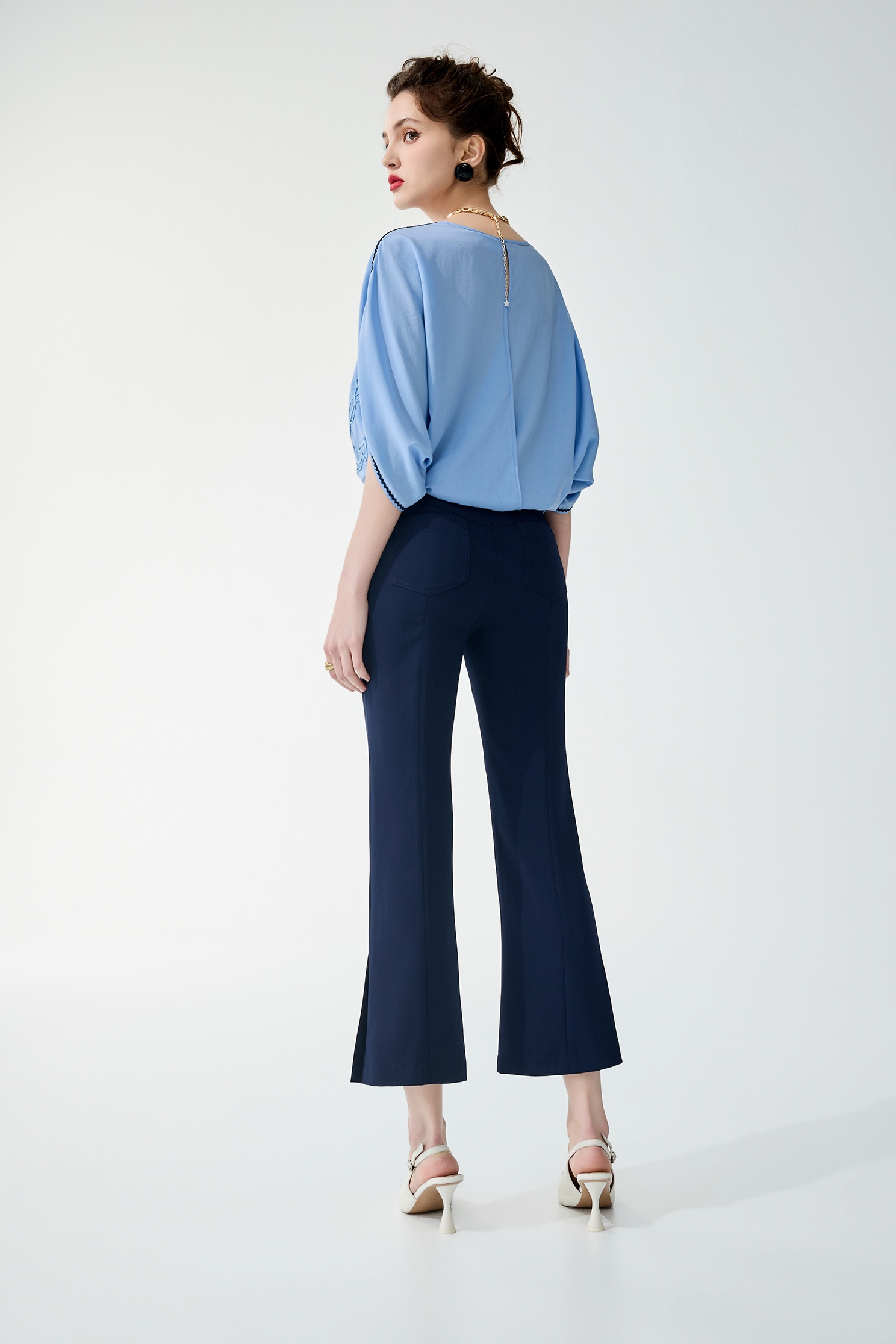 Braided Pocket Trim Detail Navy PantsBraided Pocket Trim Detail Navy Pants,Bell-bottoms,Season (SS) Look,pants