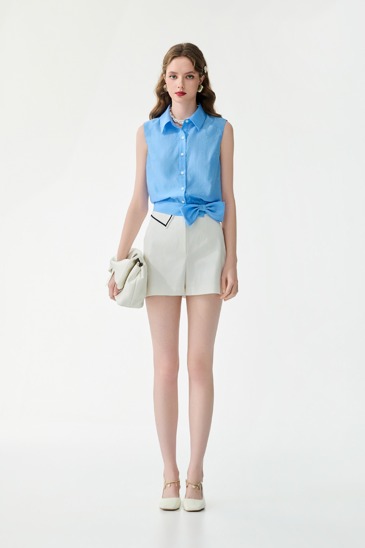 Anchor Motif White ShortsAnchor Motif White Shorts,Embroidered,Season (SS) Look,White pants,Shorts,pants