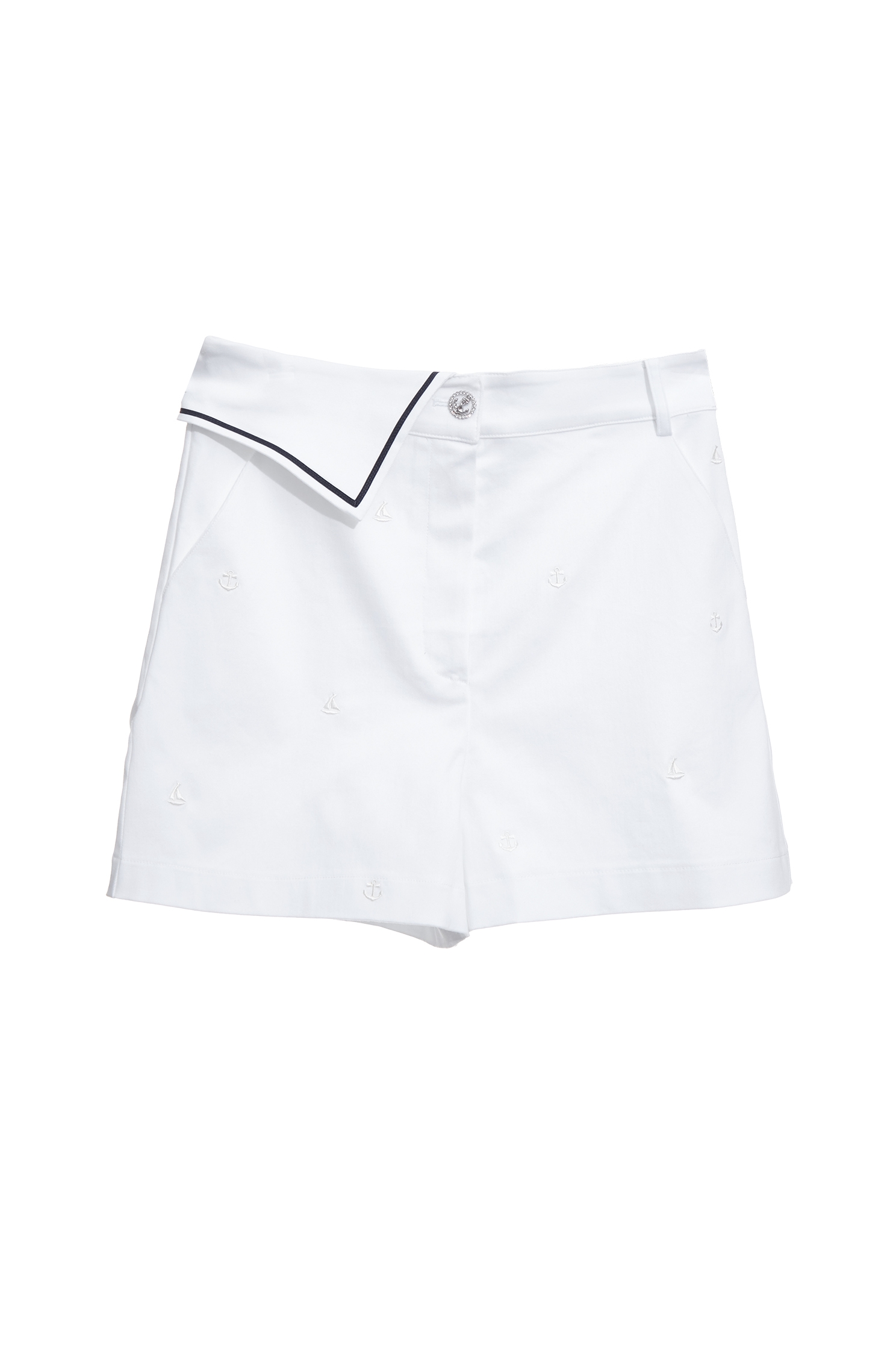 Anchor Motif White ShortsAnchor Motif White Shorts,Embroidered,Season (SS) Look,White pants,Shorts,pants