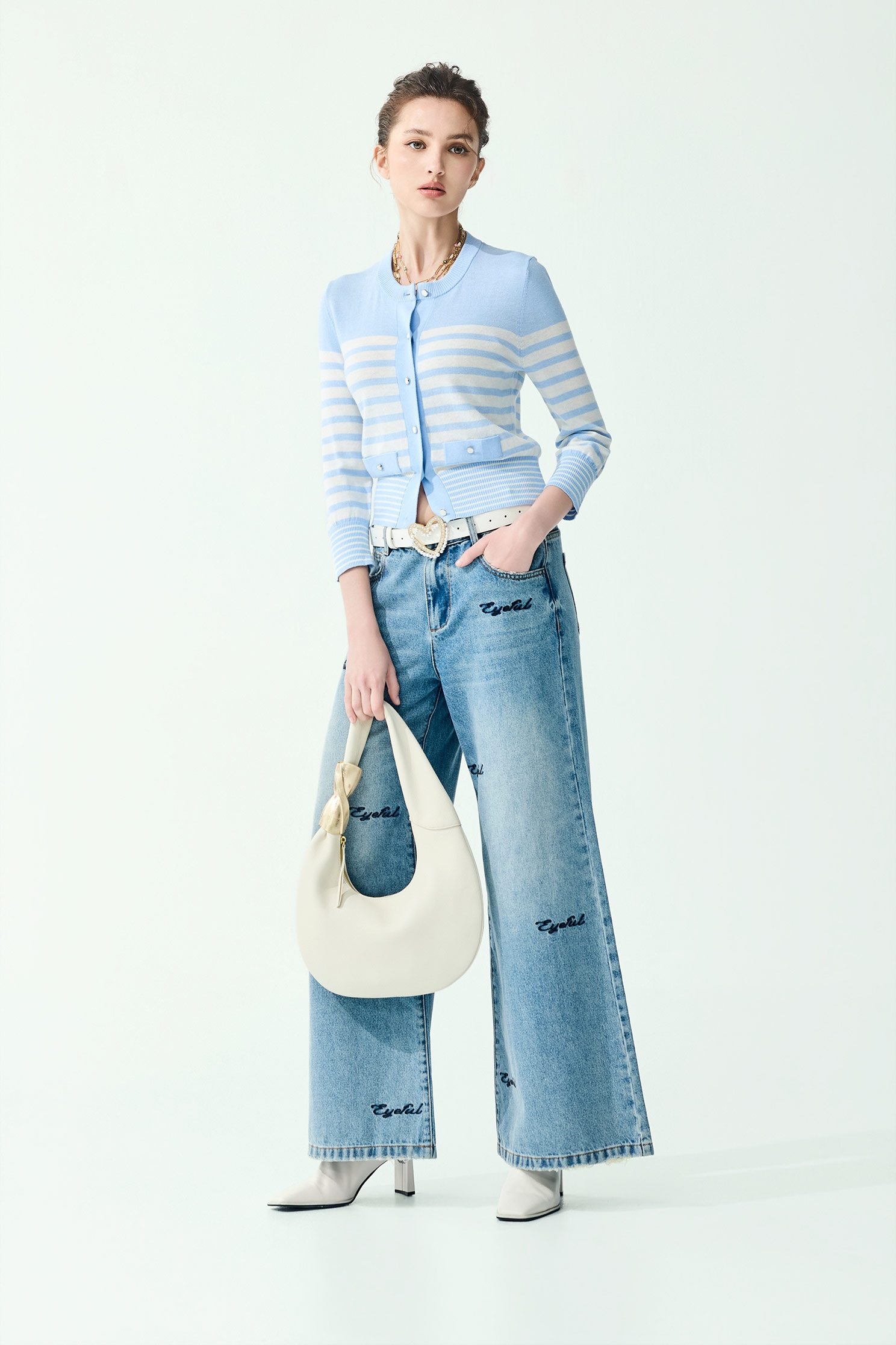 Embroidery Slogan Wide Leg Jeans,Embroidered,Season (SS) Look,Denim,Jeans,pants
