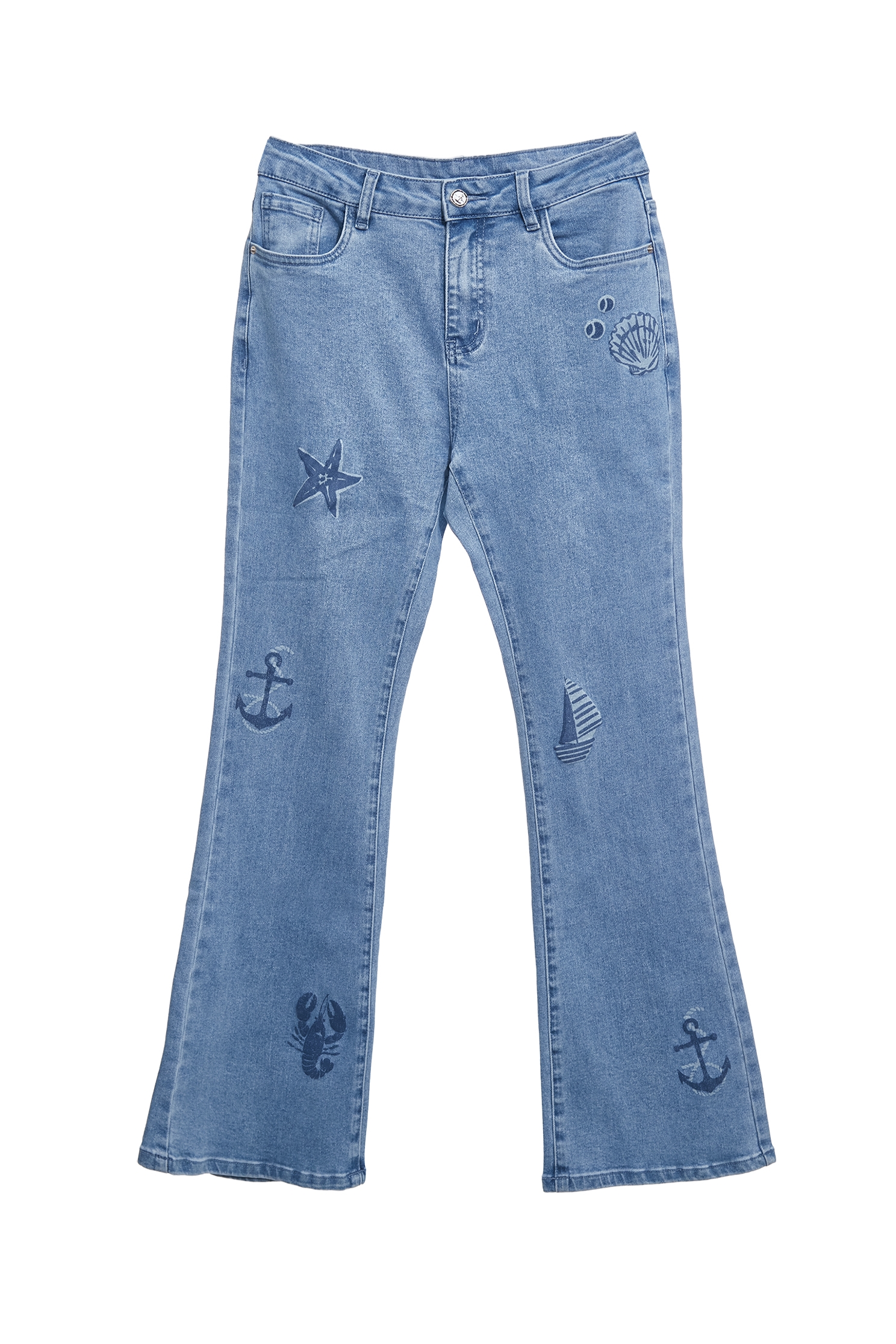 Marine Motifs Embroidery Boot Leg JeansMarine Motifs Embroidery Boot Leg Jeans,Season (SS) Look,Denim,Jeans,pants